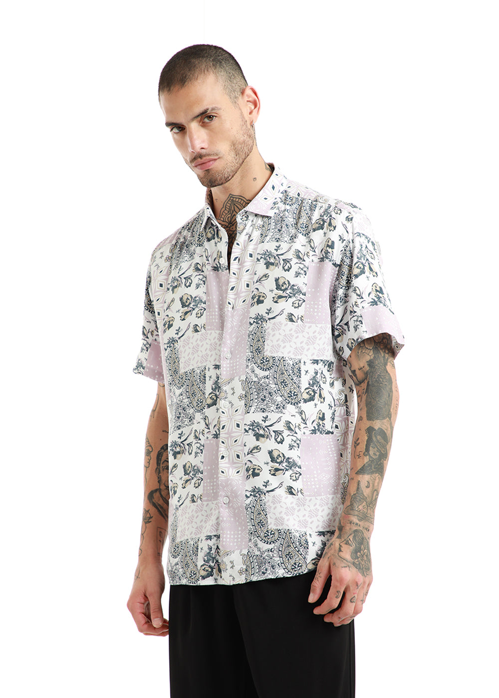 Damask Print Half Sleeve Shirt