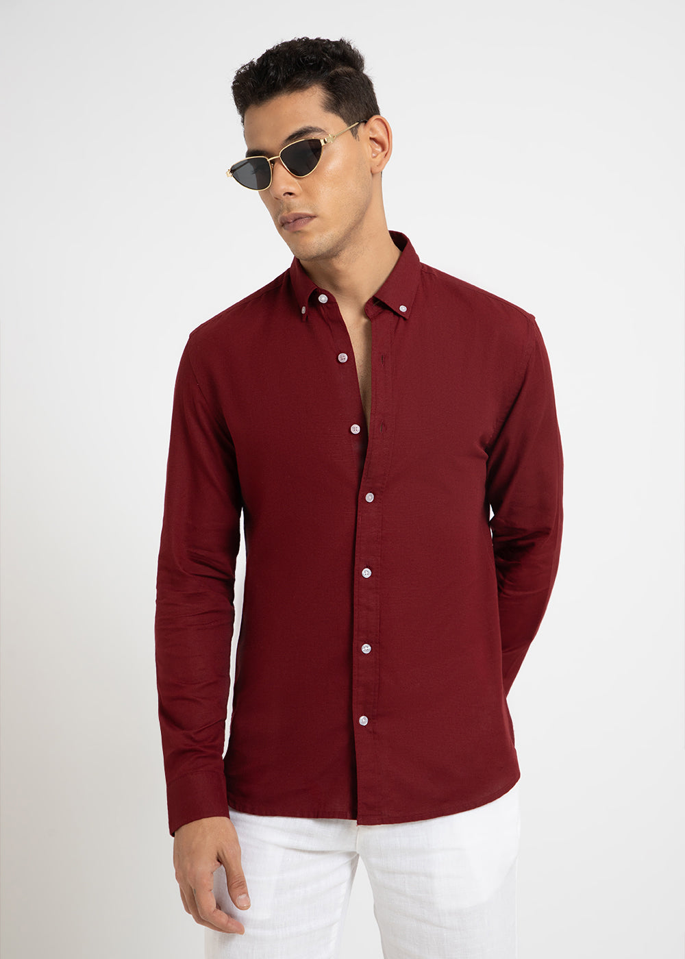 Bistre Maroon Cotton Linen Shirt