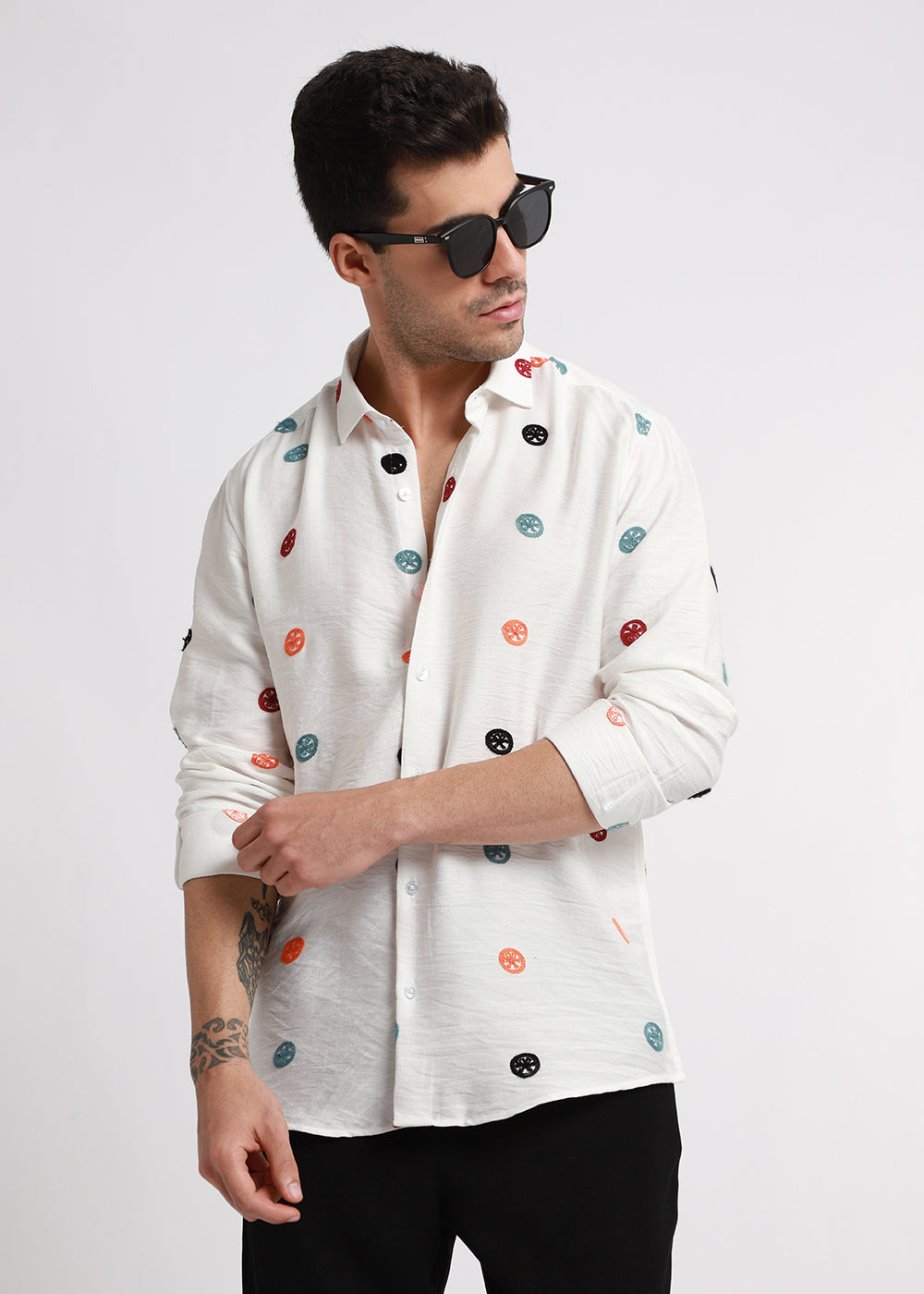 White Florescent Embroidered Shirt