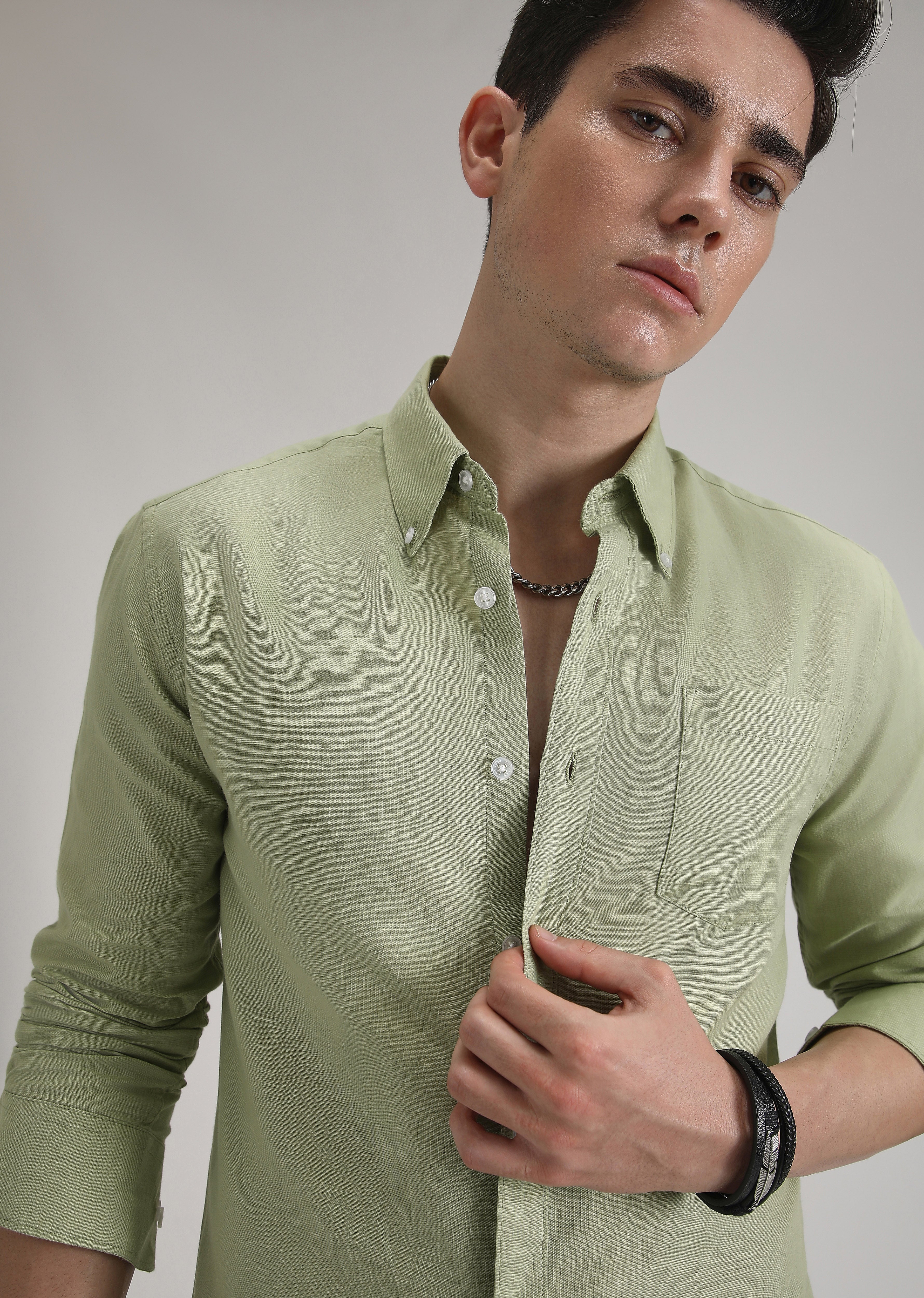 Pastel Green Cotton Linen Shirt