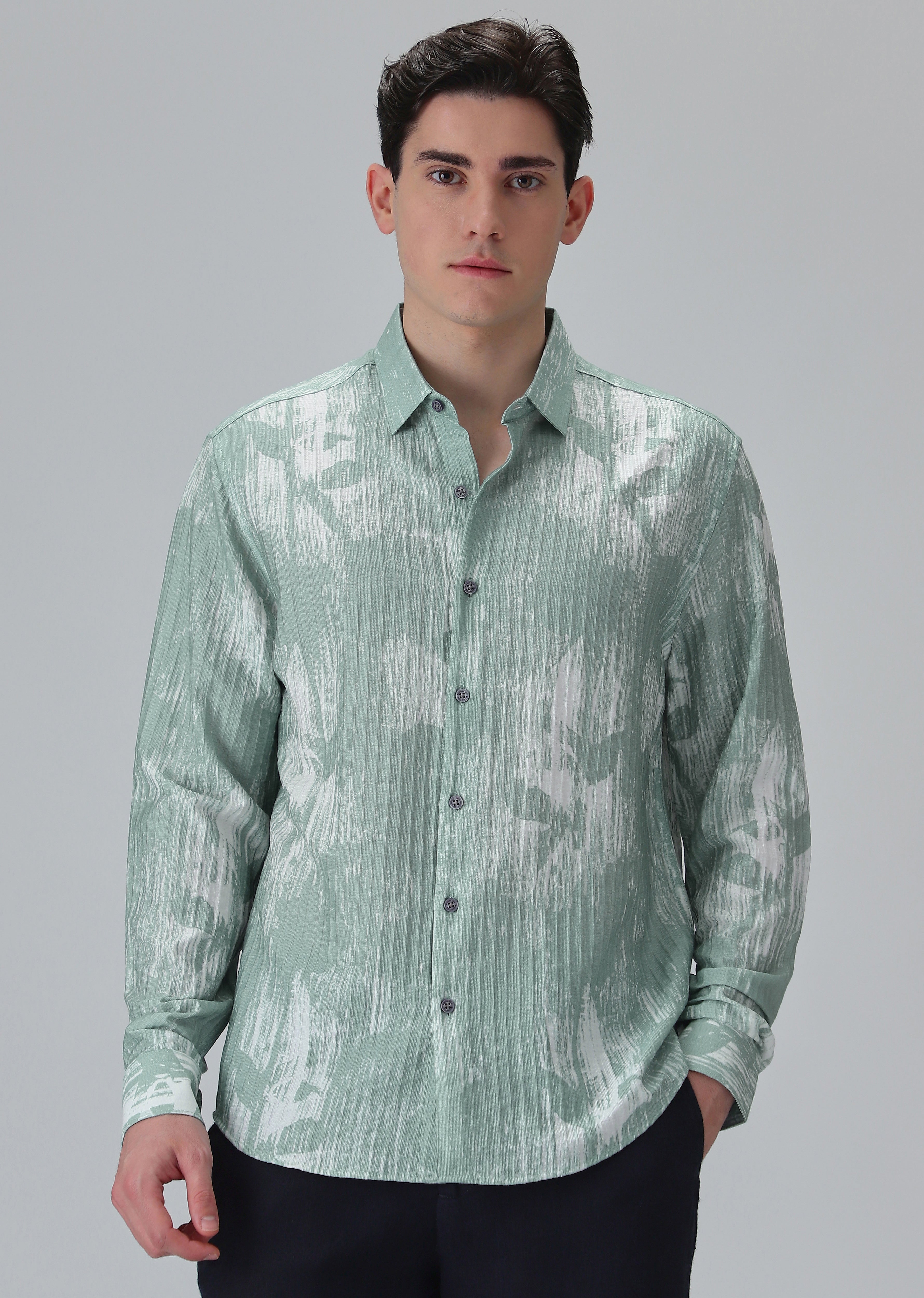Dual Tone Green Printed Shirt