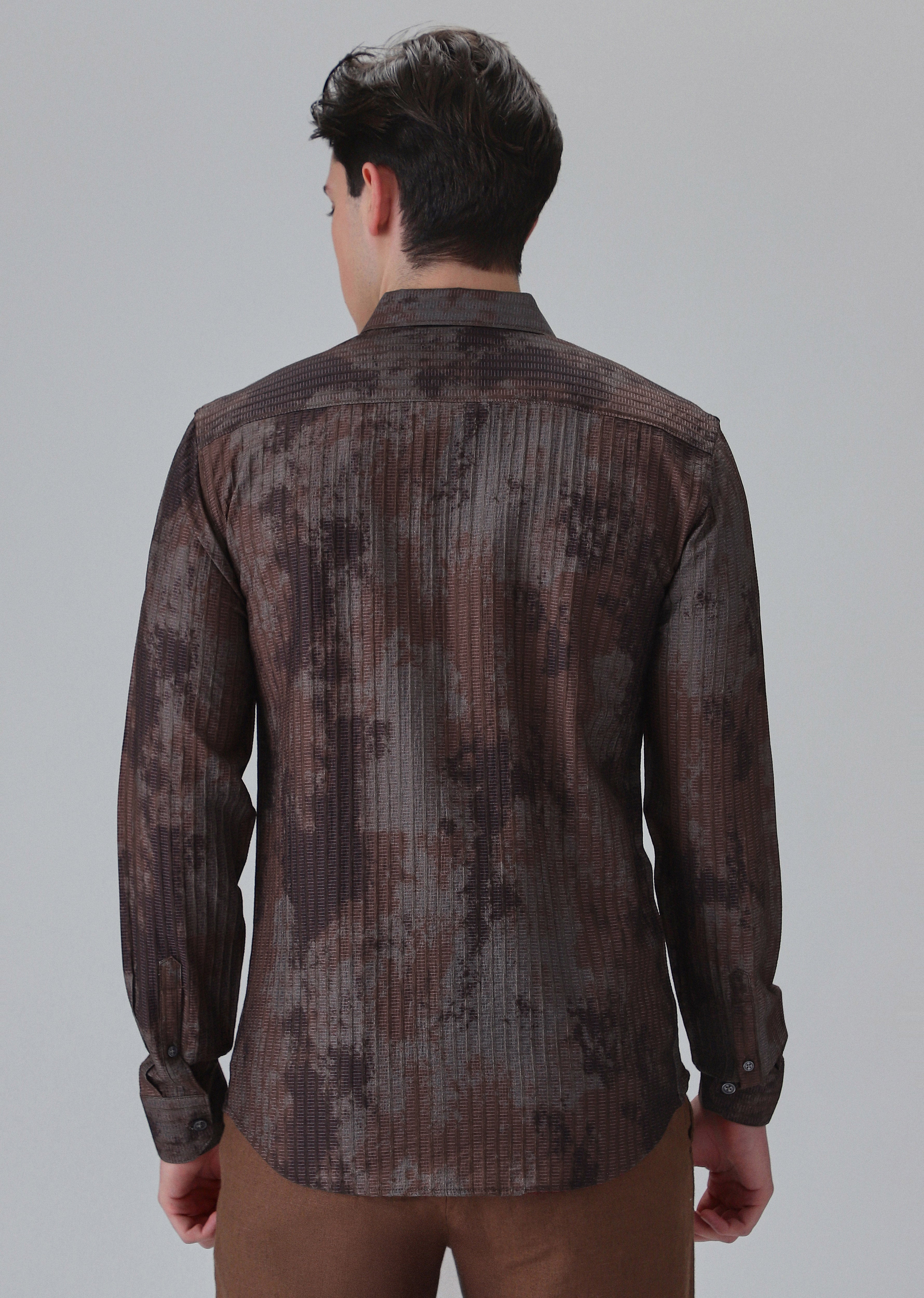 Paralleled Line Brown Printed Shirt