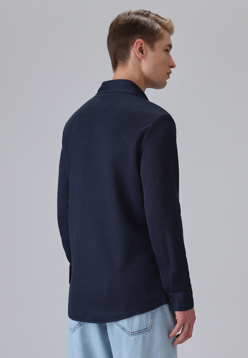 Dark Blue Plain Knitted Shirt