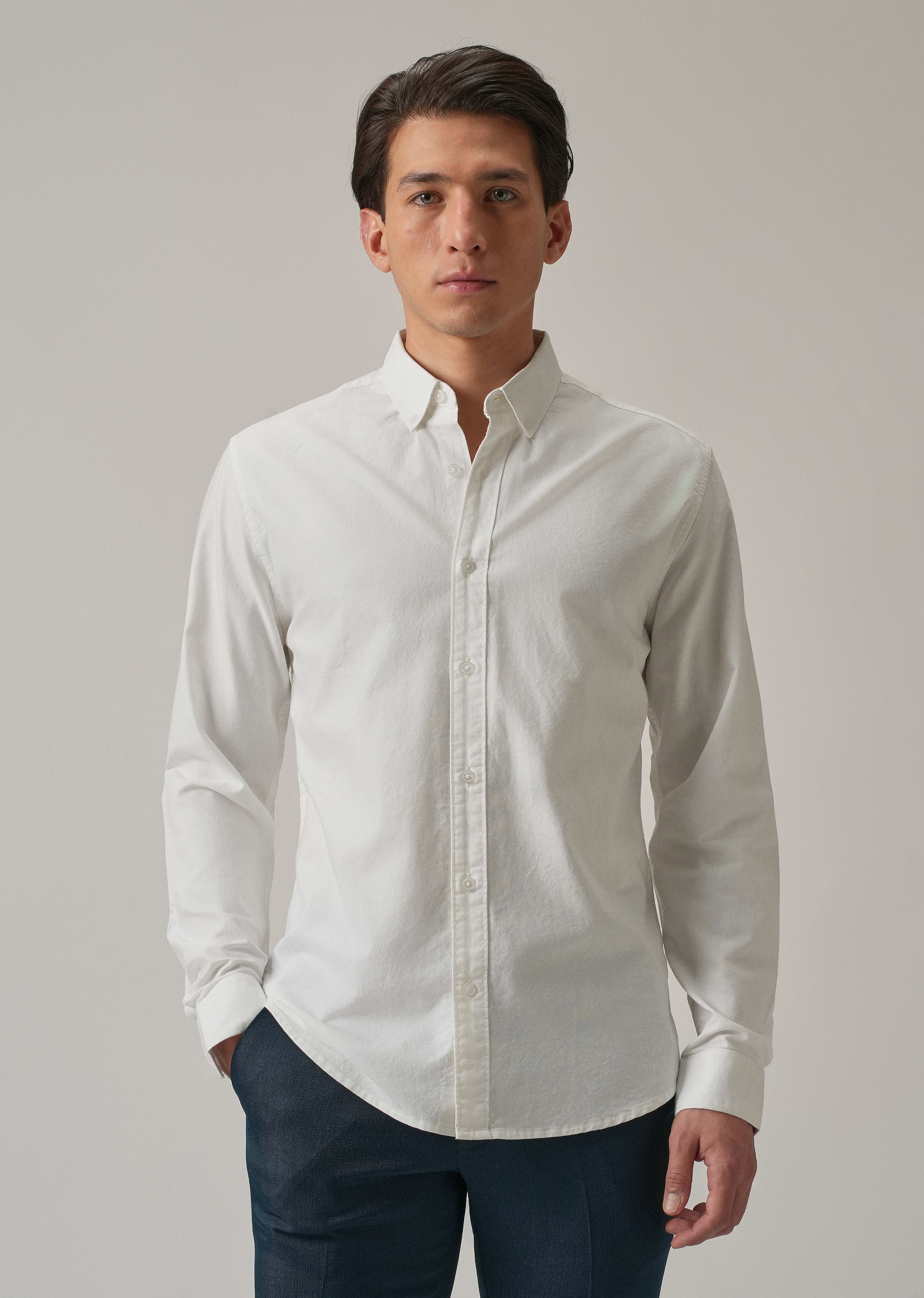 White Plain Elbow Patch Oxford Shirt