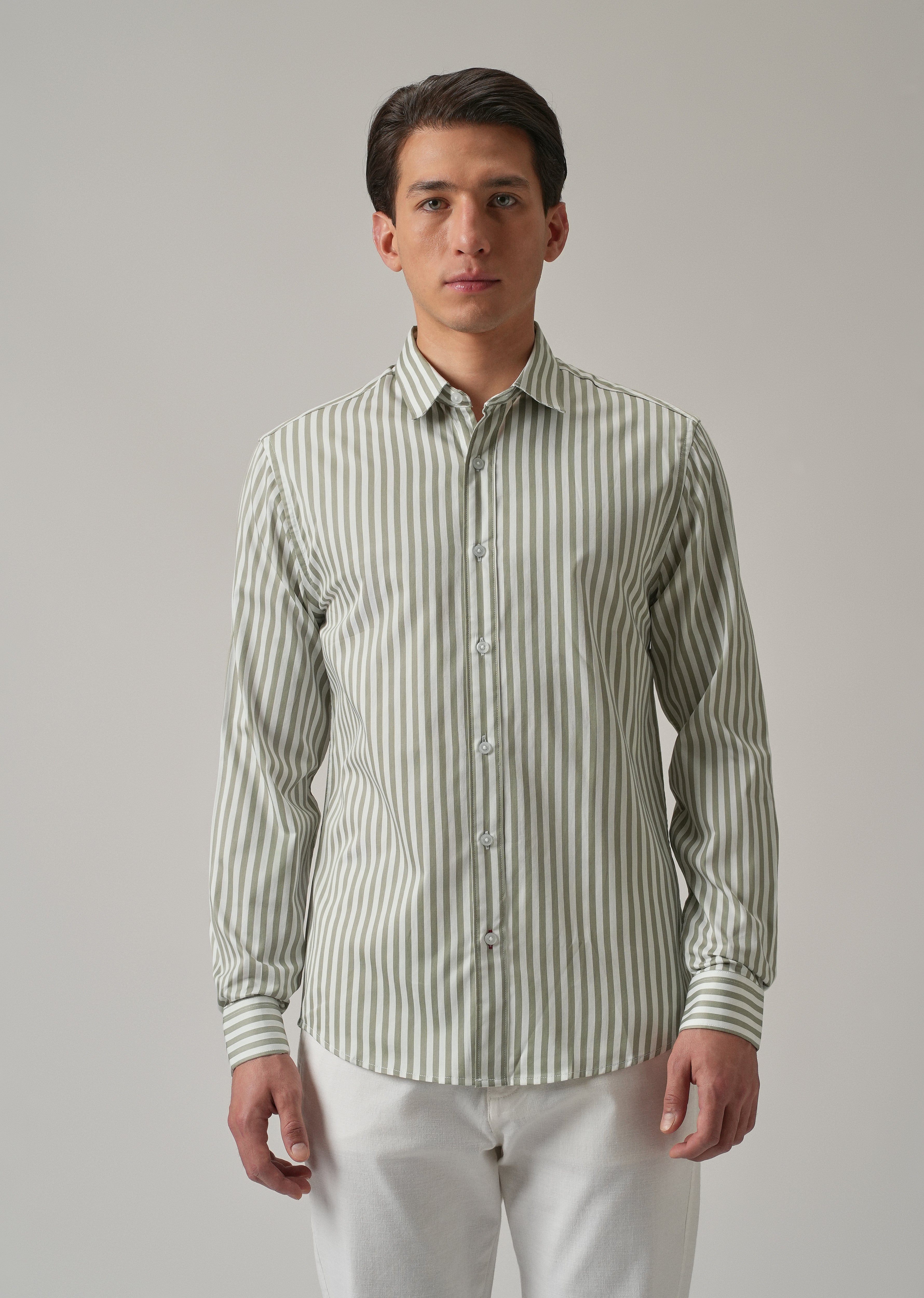 Sage Green Satin Pin Stripe Shirt
