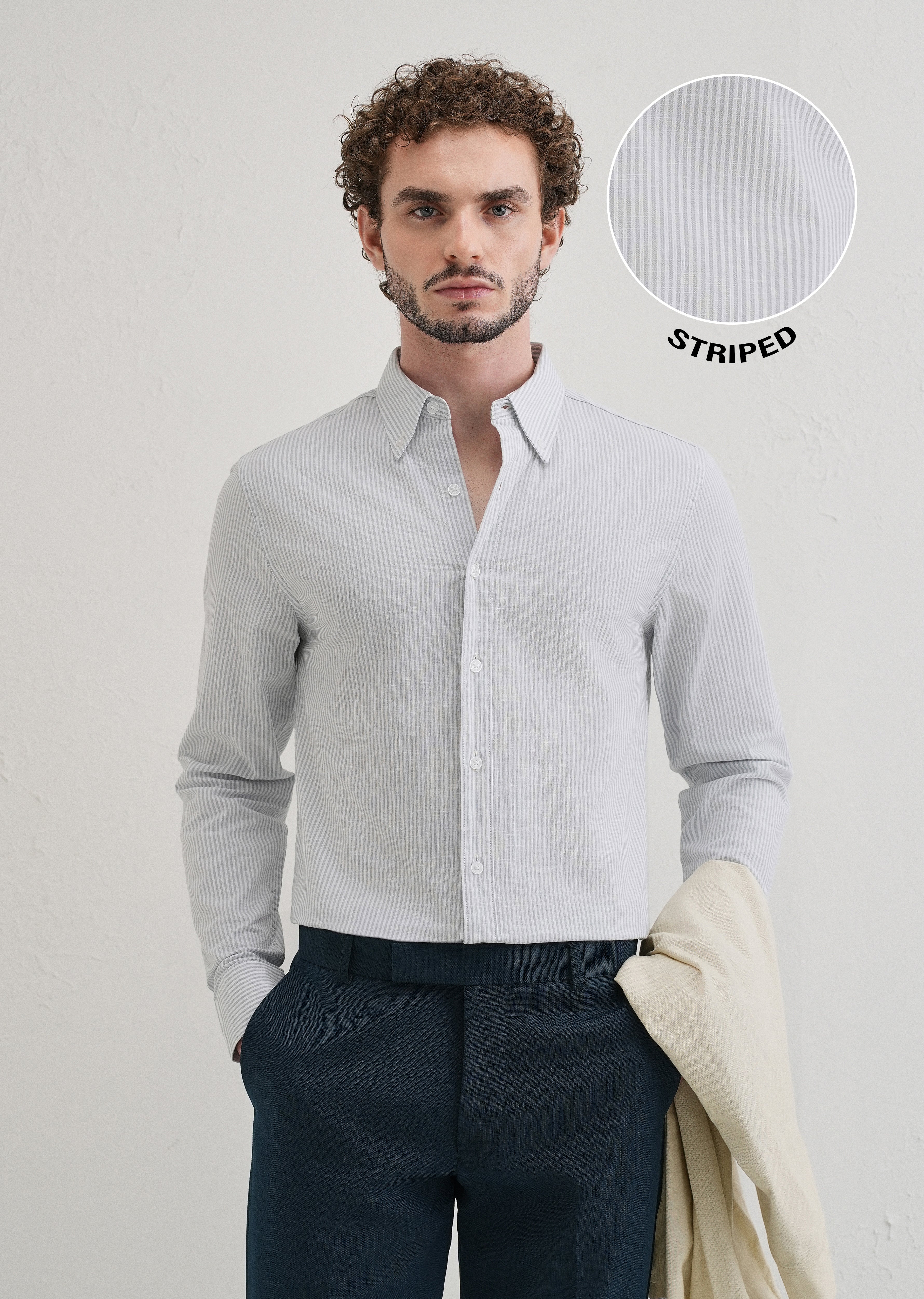 Light Blue Striped Cotton Linen Shirt