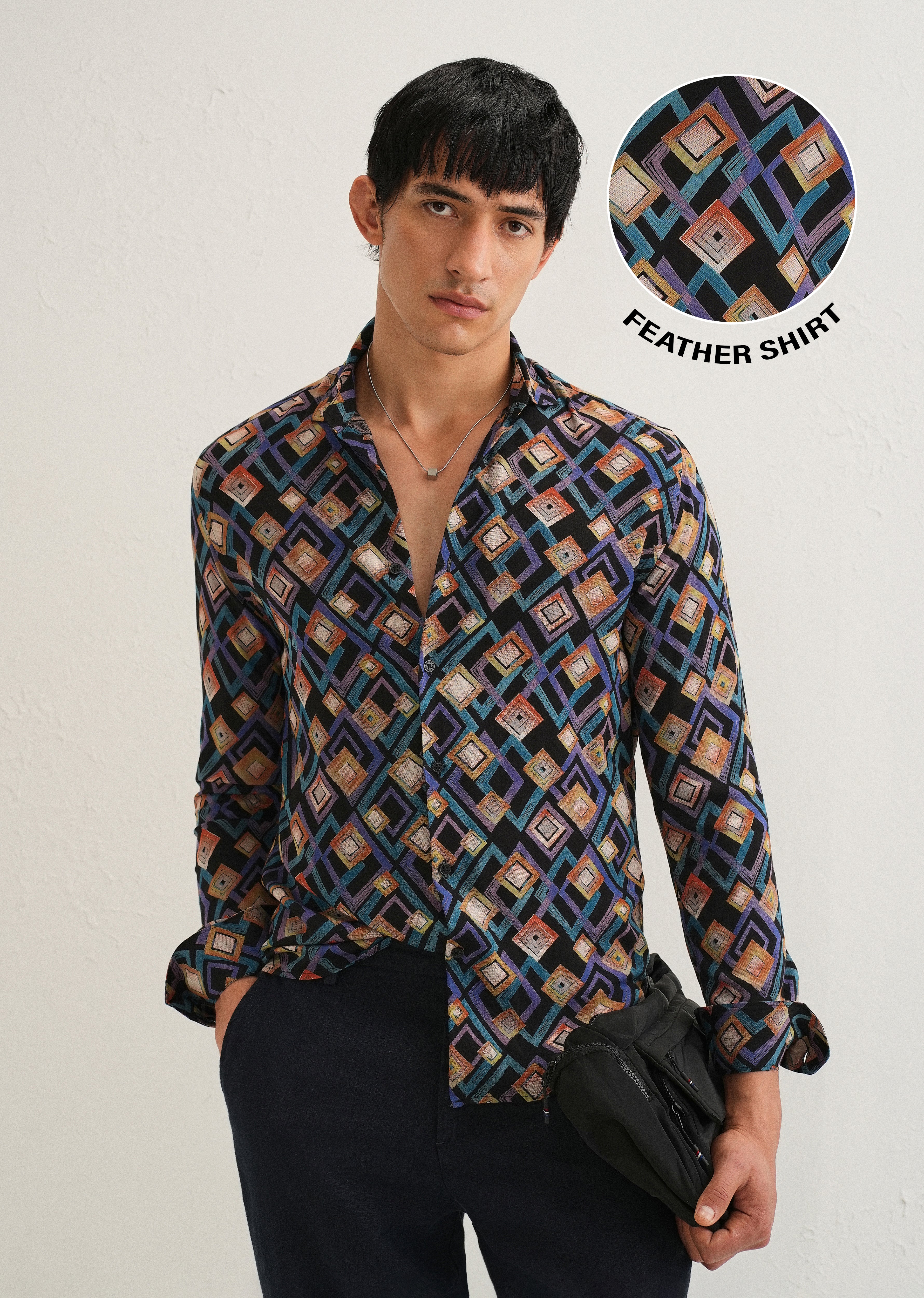 Blue Geometric Feather Shirt