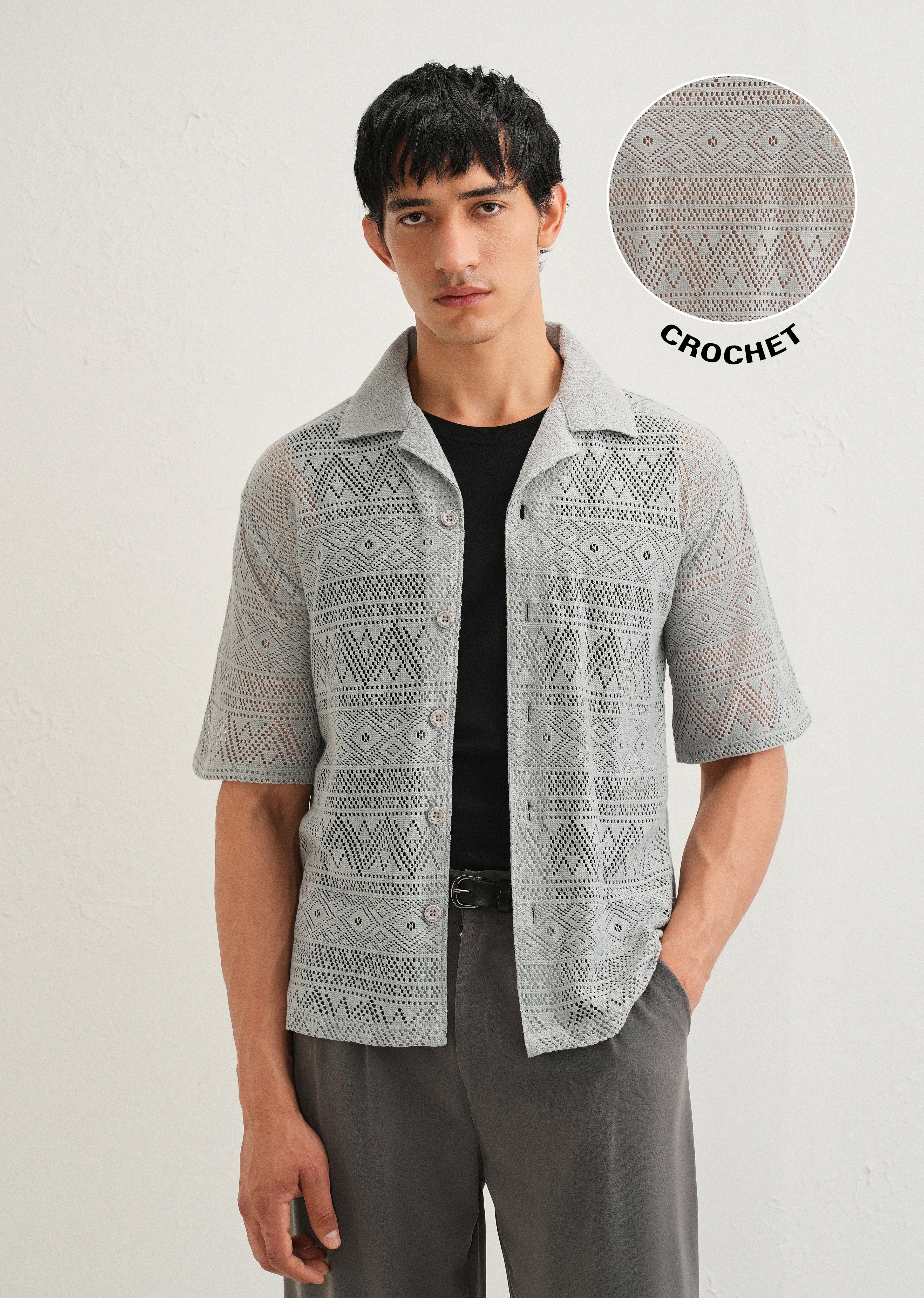 Pastel Grey Crochet Shirt