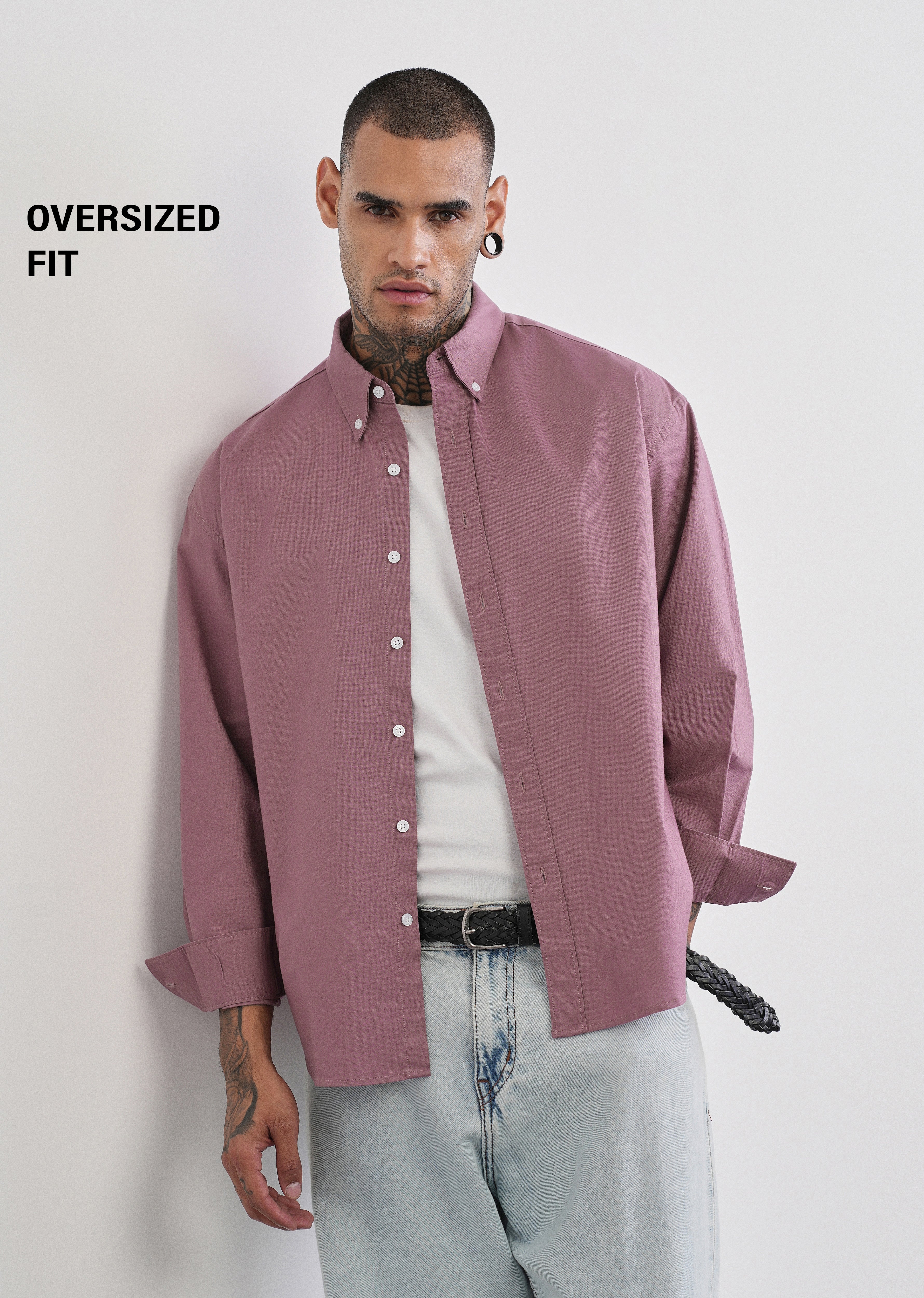 Mauve Cotton Stretch Oversized Shirt