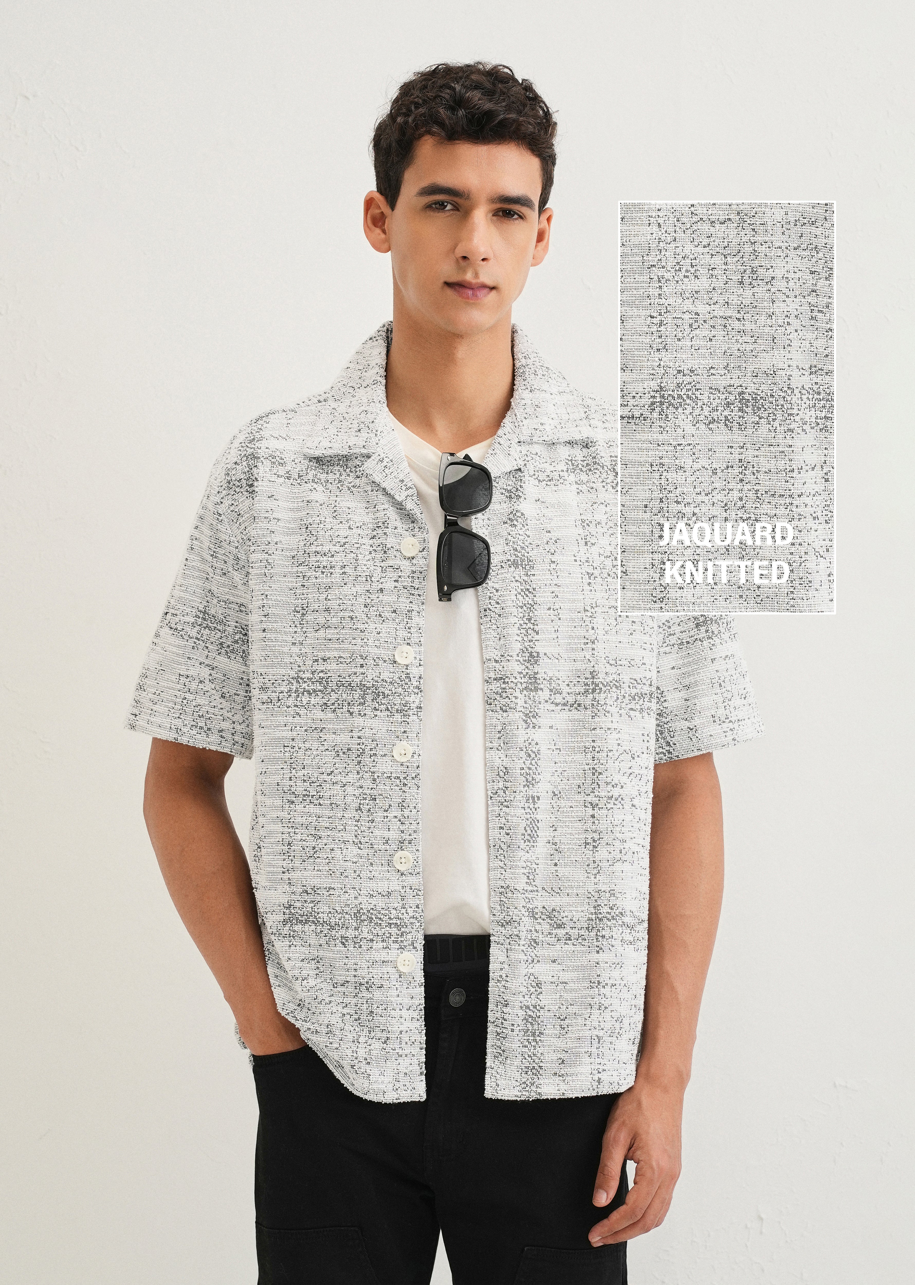 Grey Jacquard Knitted Shirt