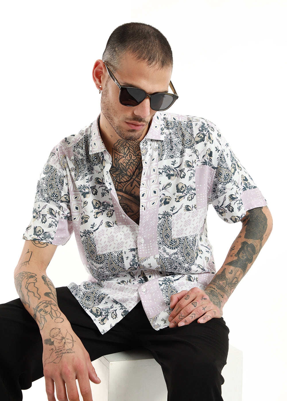 Damask Print Half Sleeve Shirt