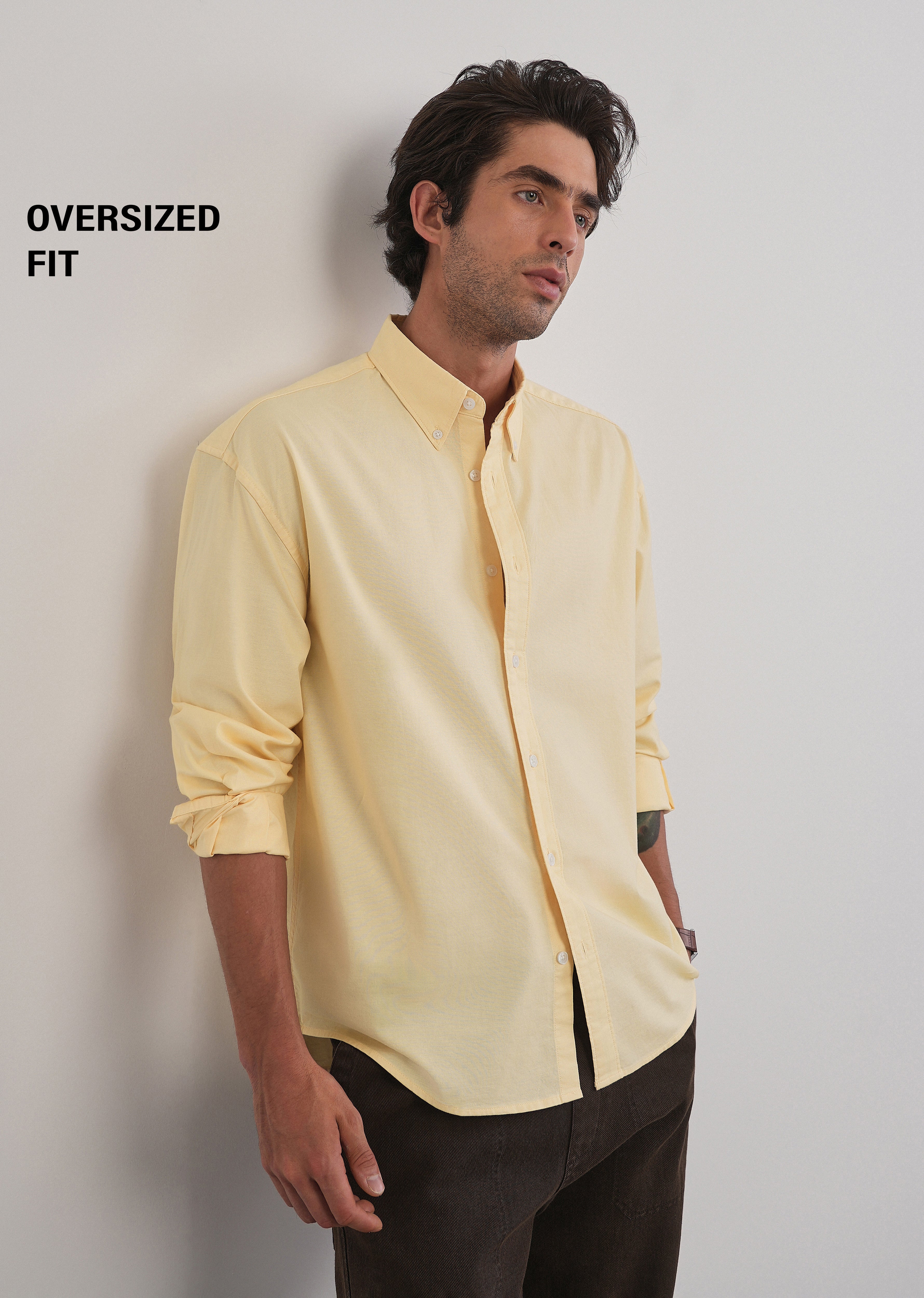 Butter Yellow Cotton Stretch Oversized Shirt