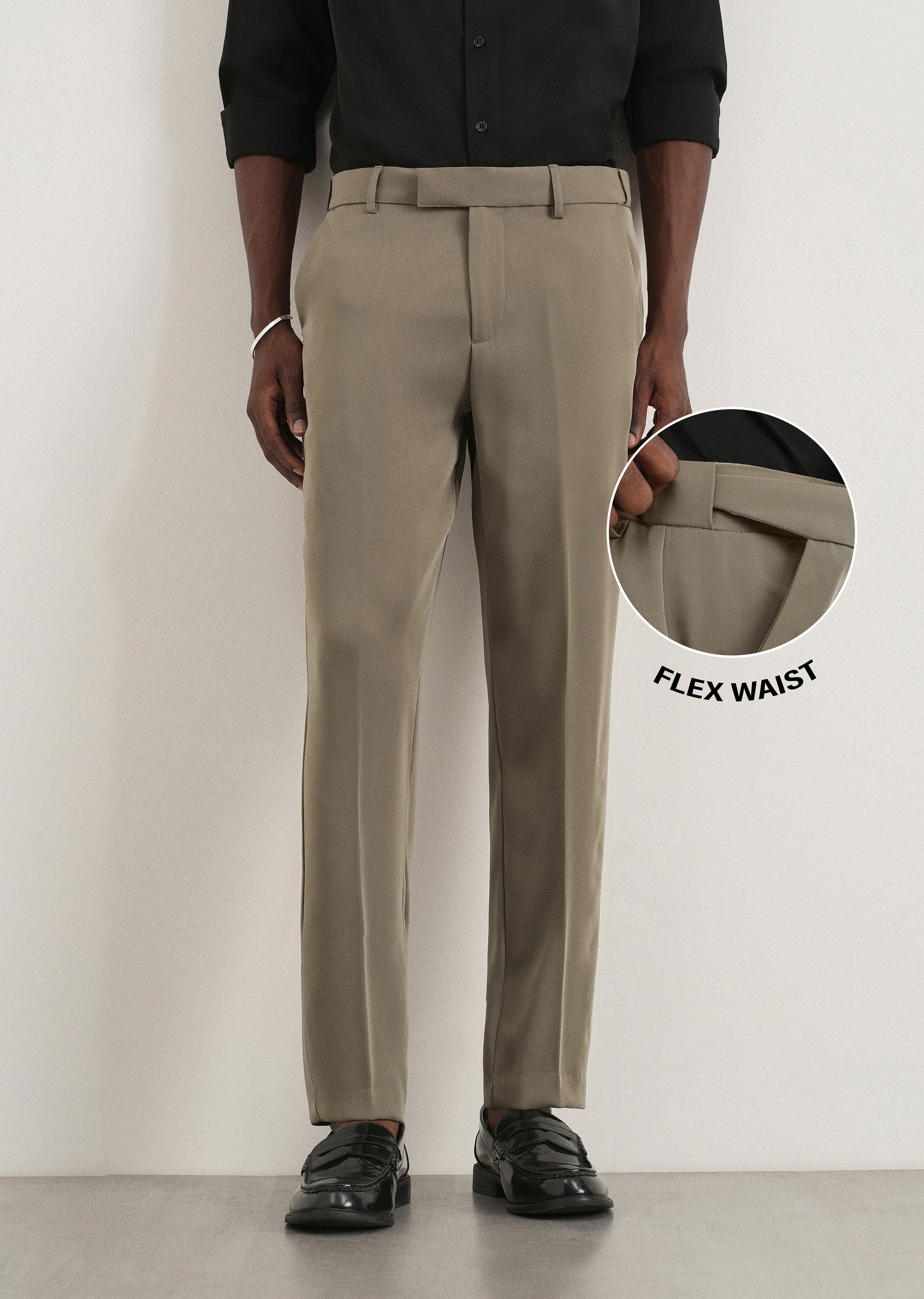 Khaki Green Flex Waist Slim Fit Trouser