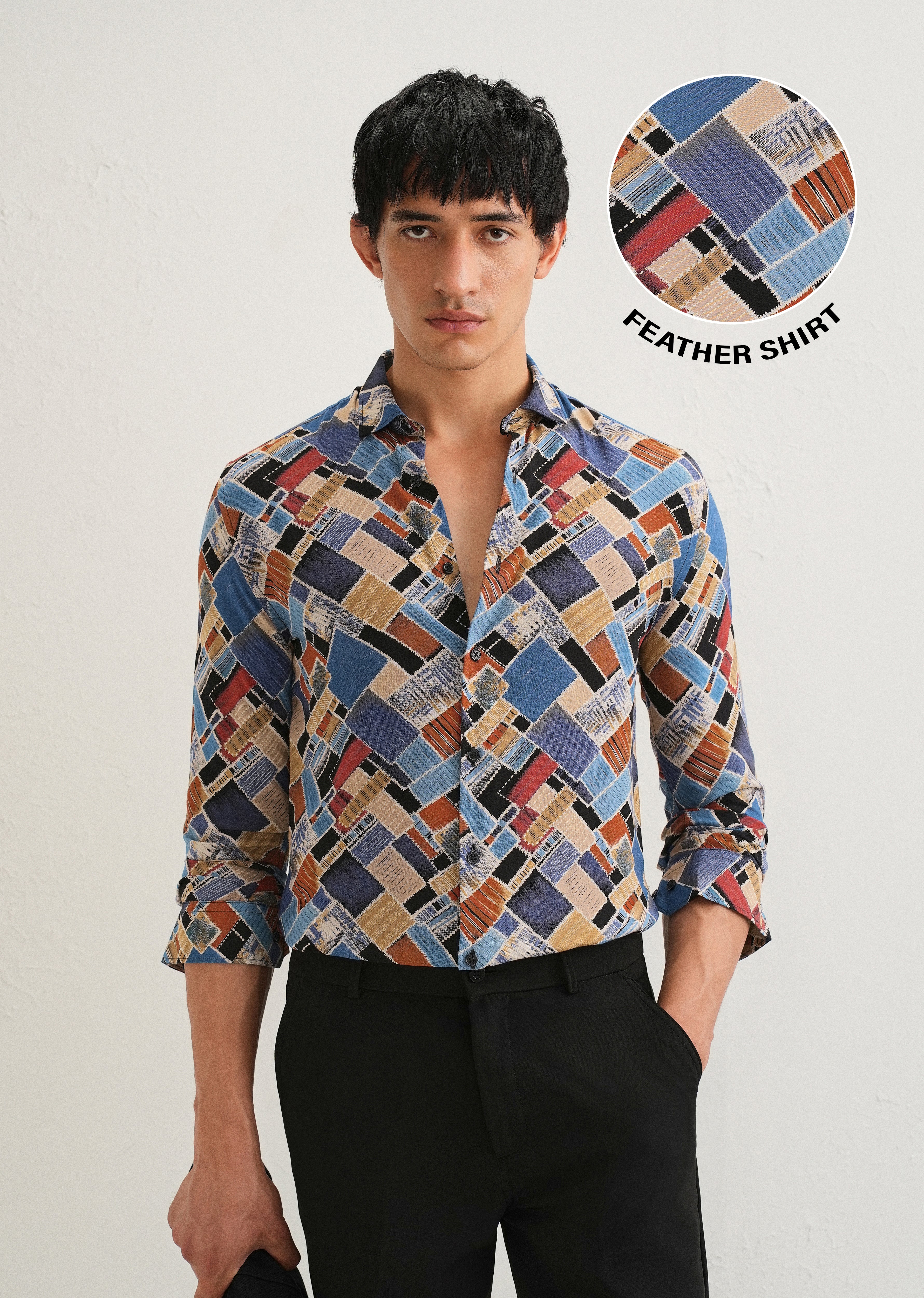 Blue Block Feather Shirt