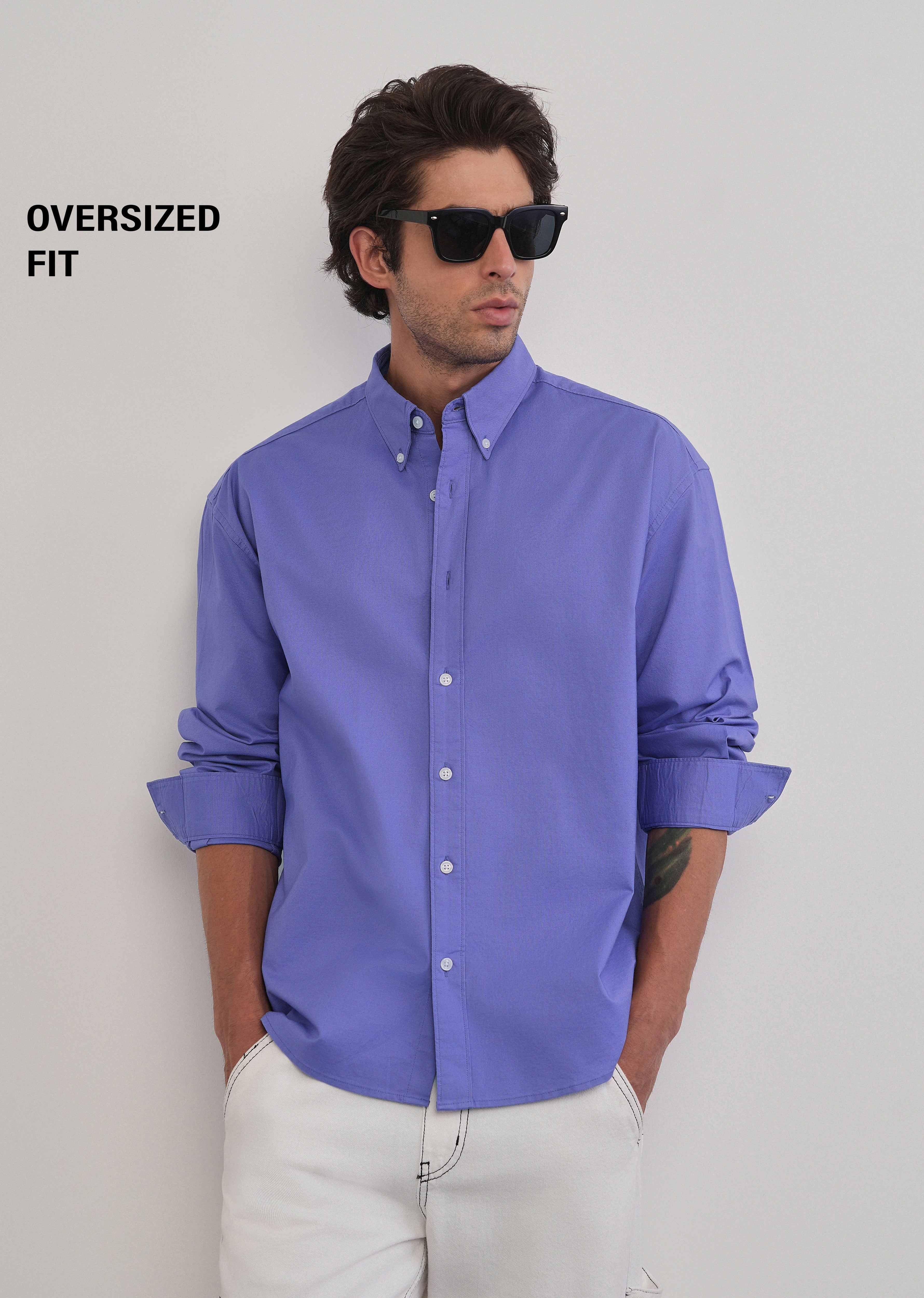 Lavender Cotton Stretch Oversized Shirt