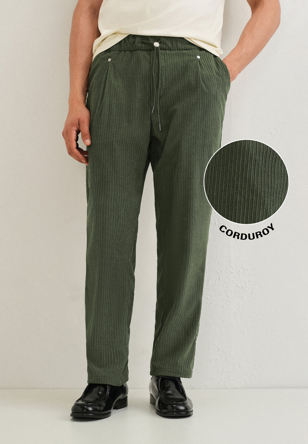 Pine Green Drawstring Corduroy Pant