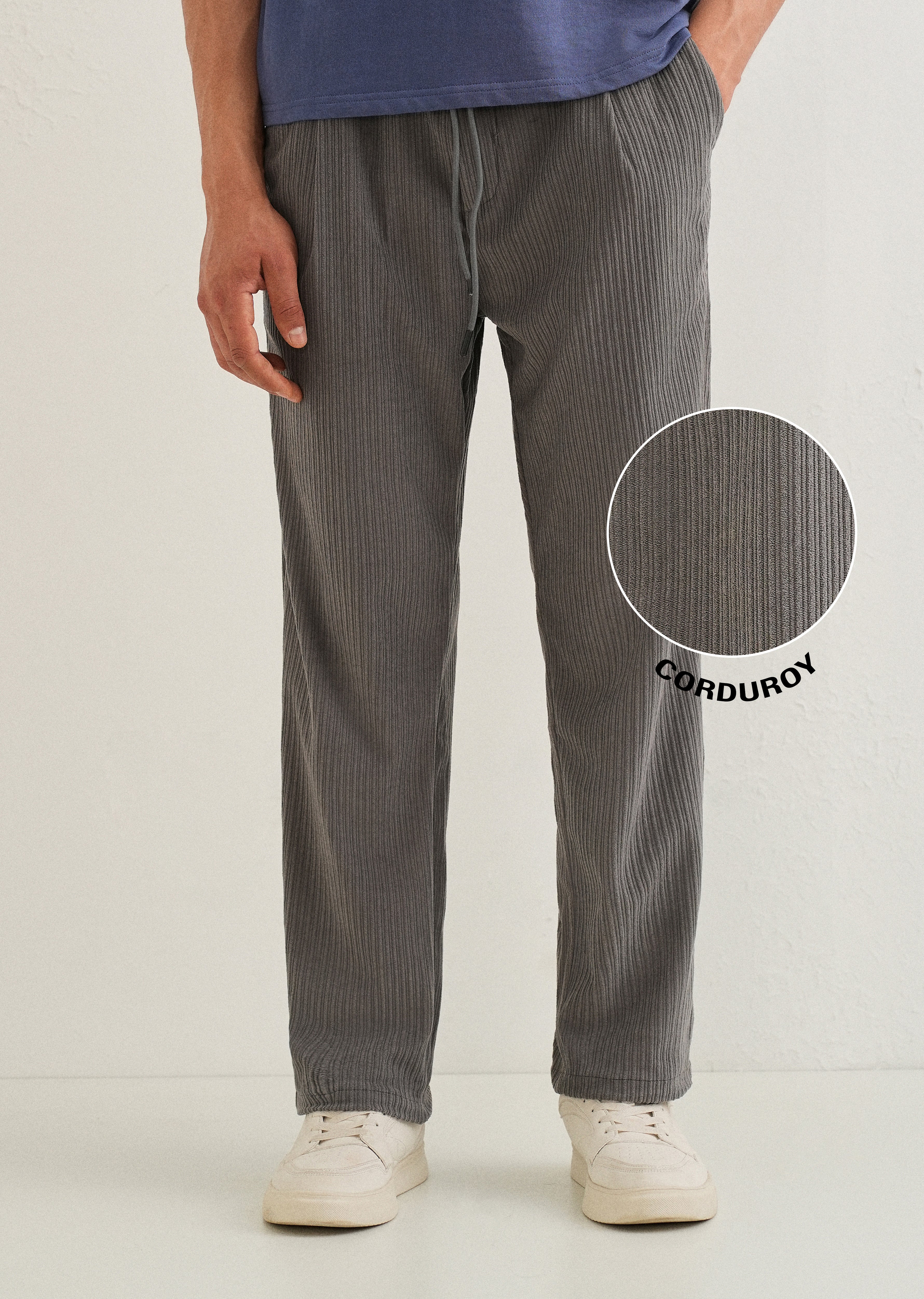 Ash Grey Drawstring Corduroy Pant