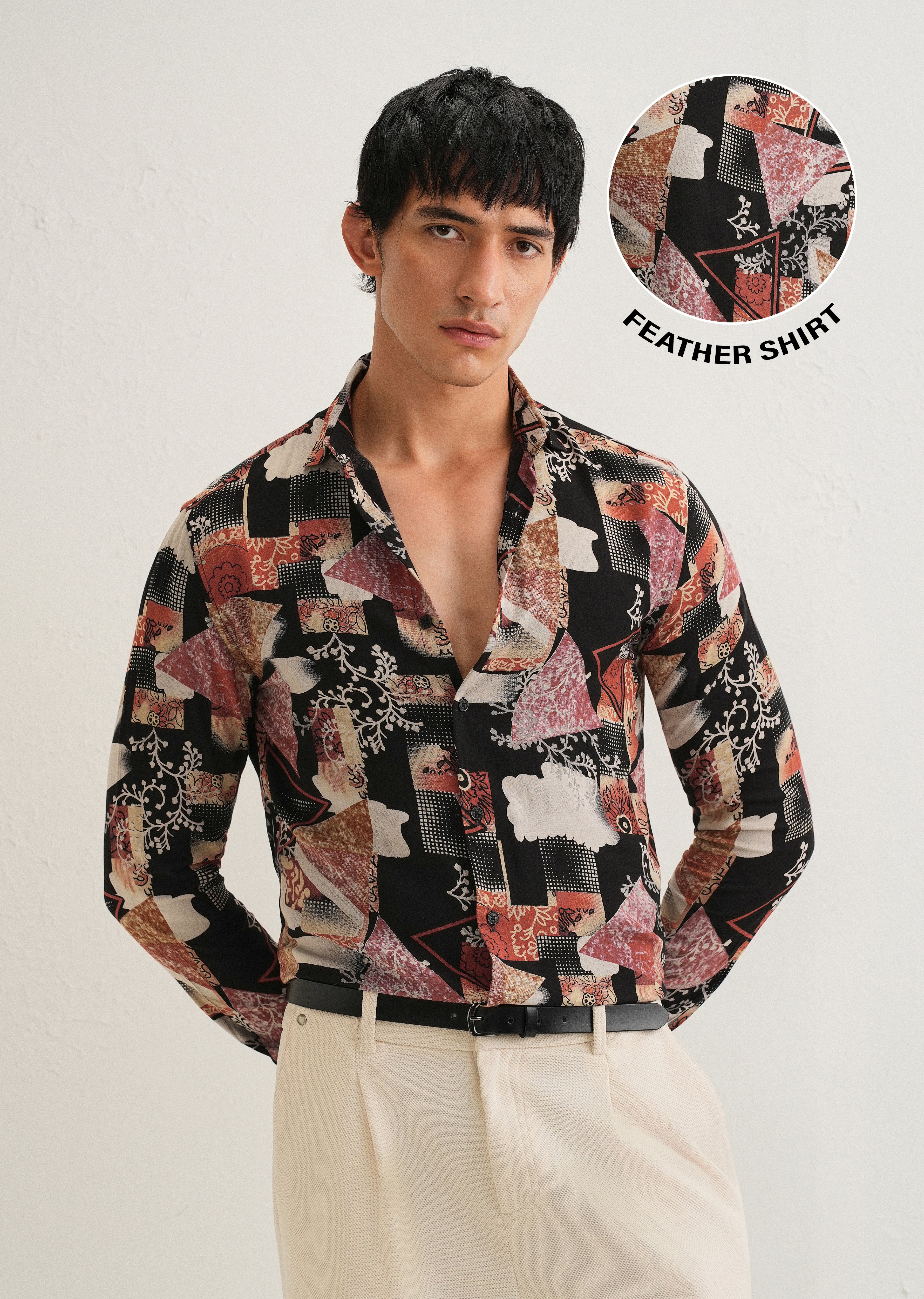 Red Abstract Feather Shirt