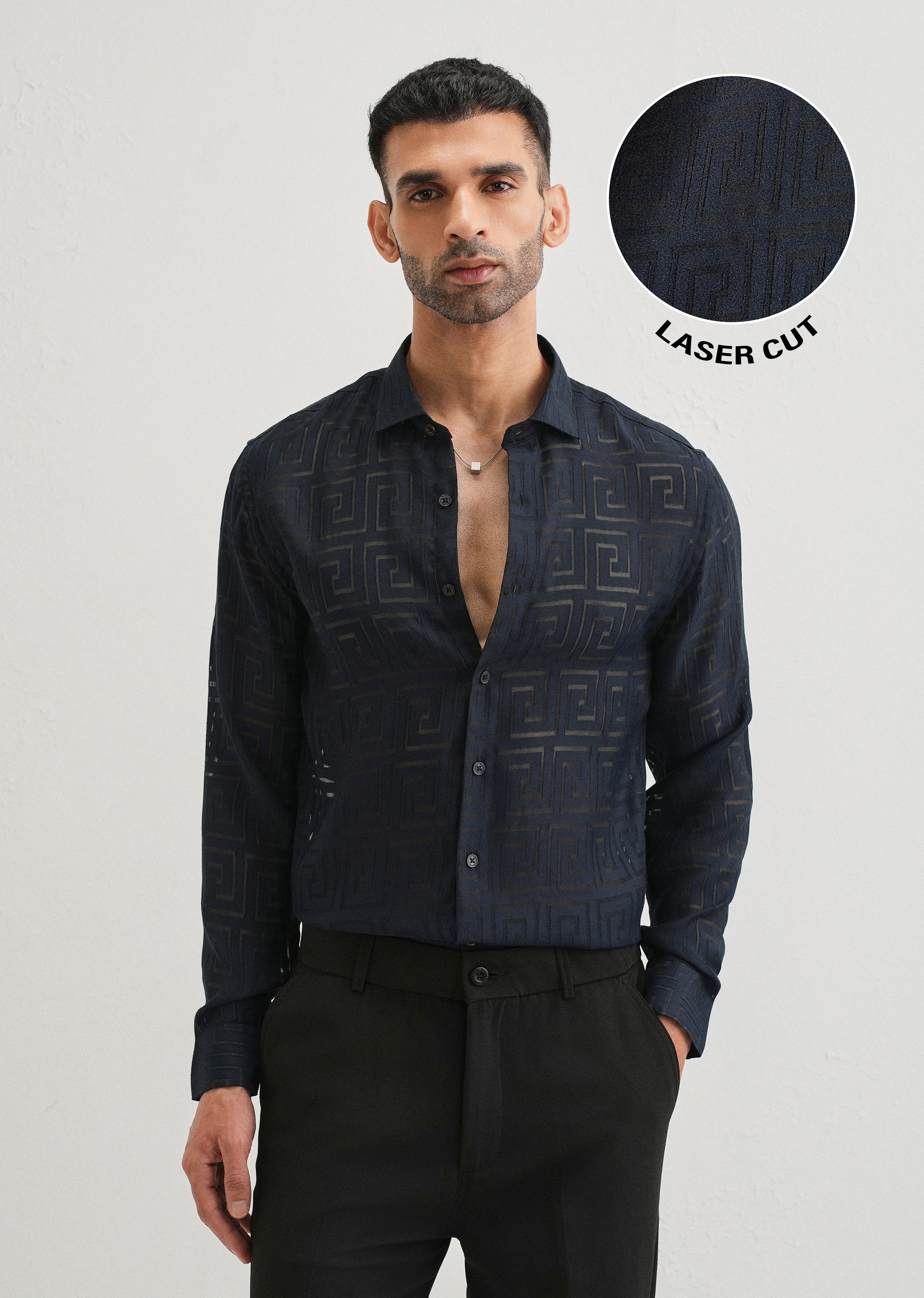 Dark Blue Laser Cut Shirt