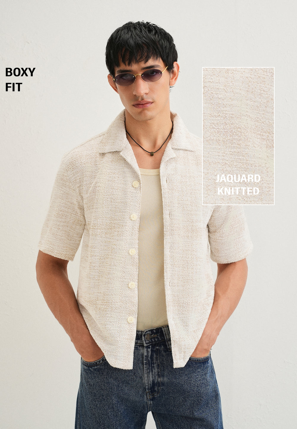 Dark Beige Jacquard Knitted Shirt