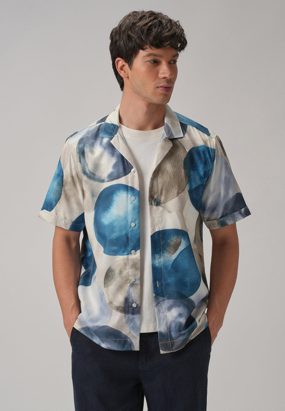 Abstract Blue Half Sleeve Shirt