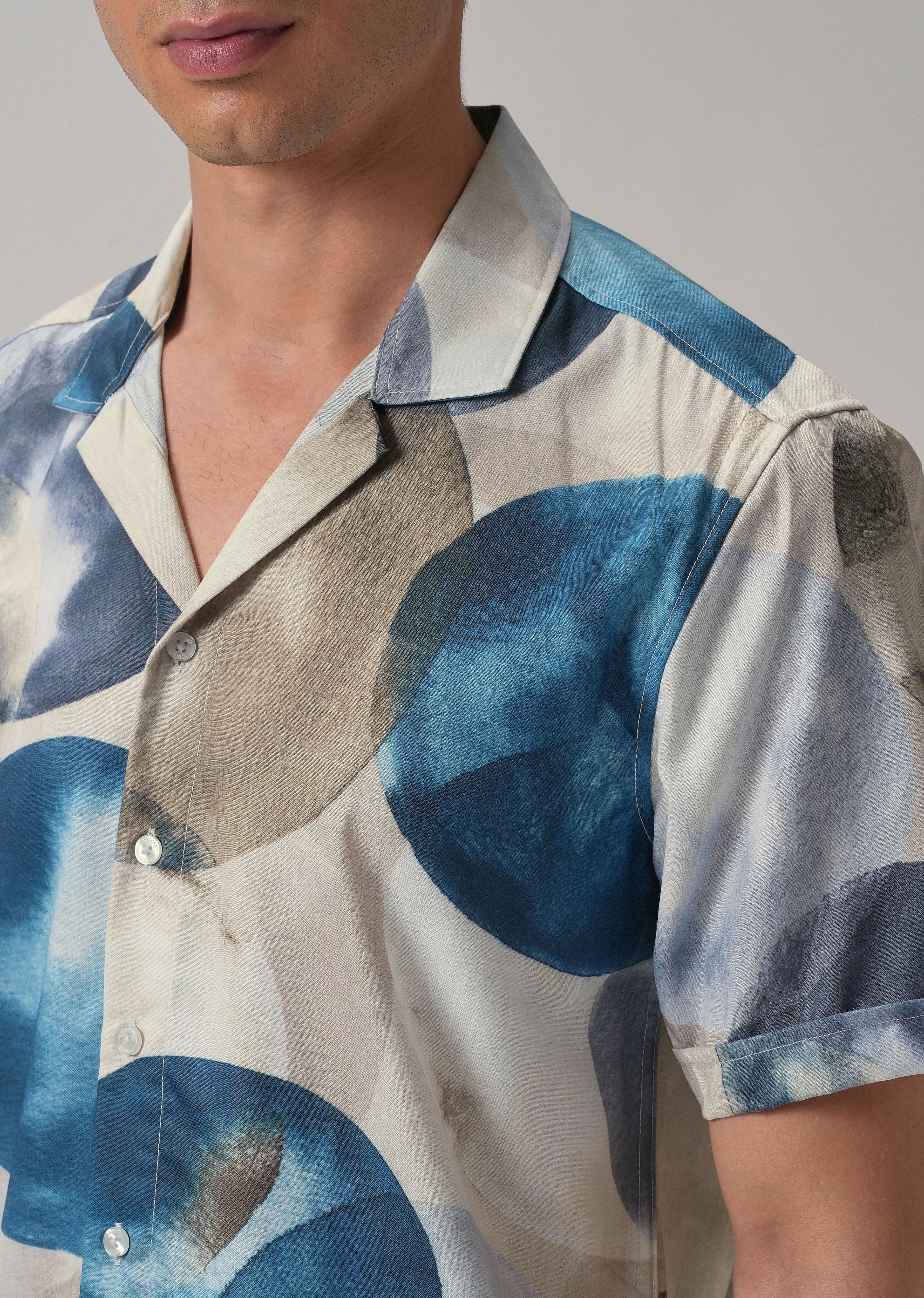 Abstract Blue Half Sleeve Shirt