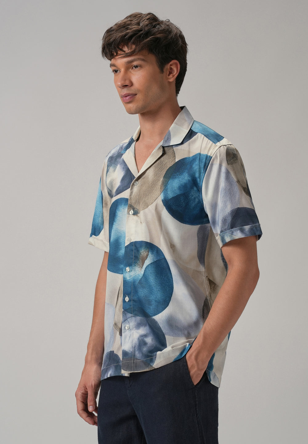 Abstract Blue Half Sleeve Shirt
