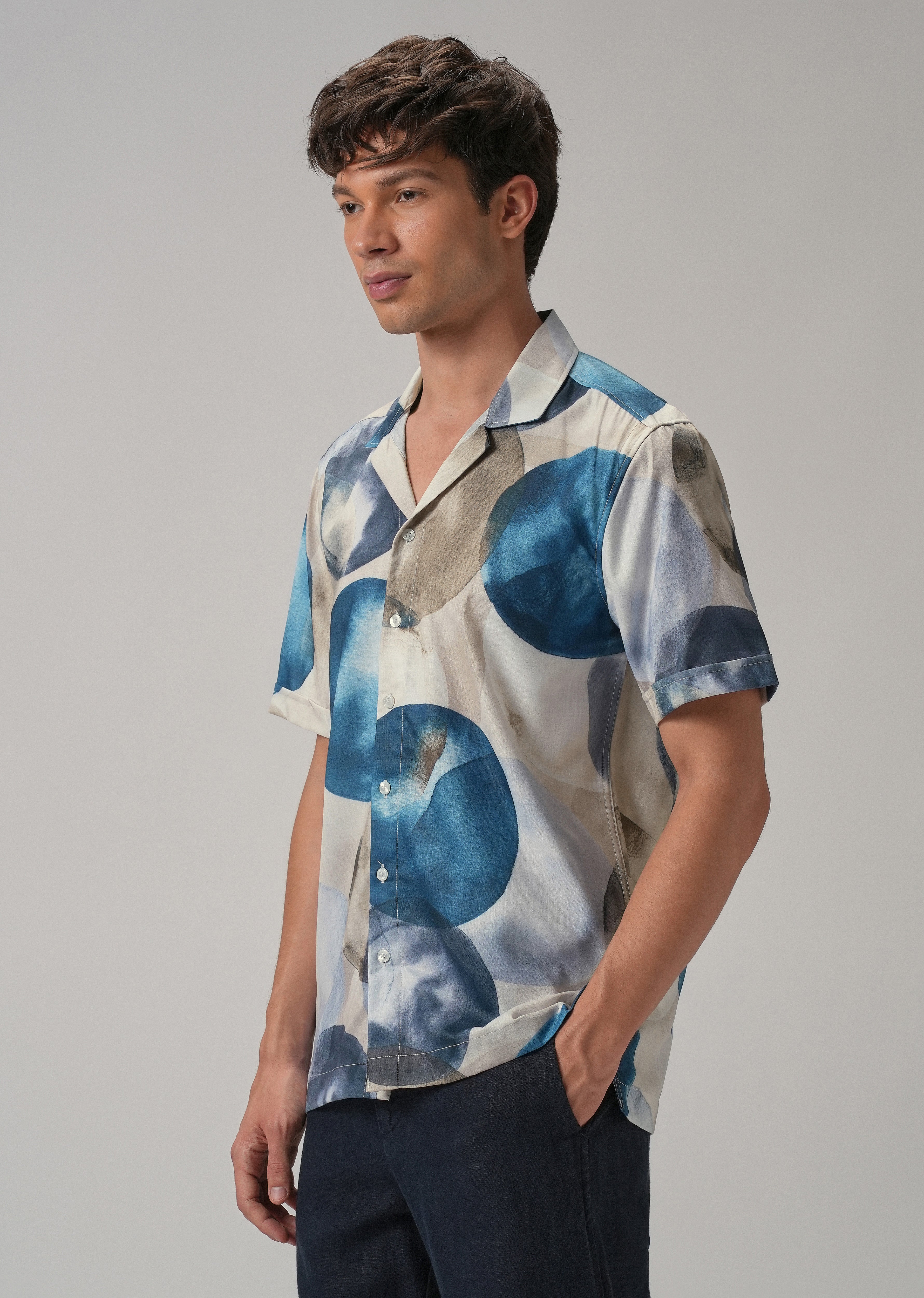 Abstract Blue Half Sleeve Shirt