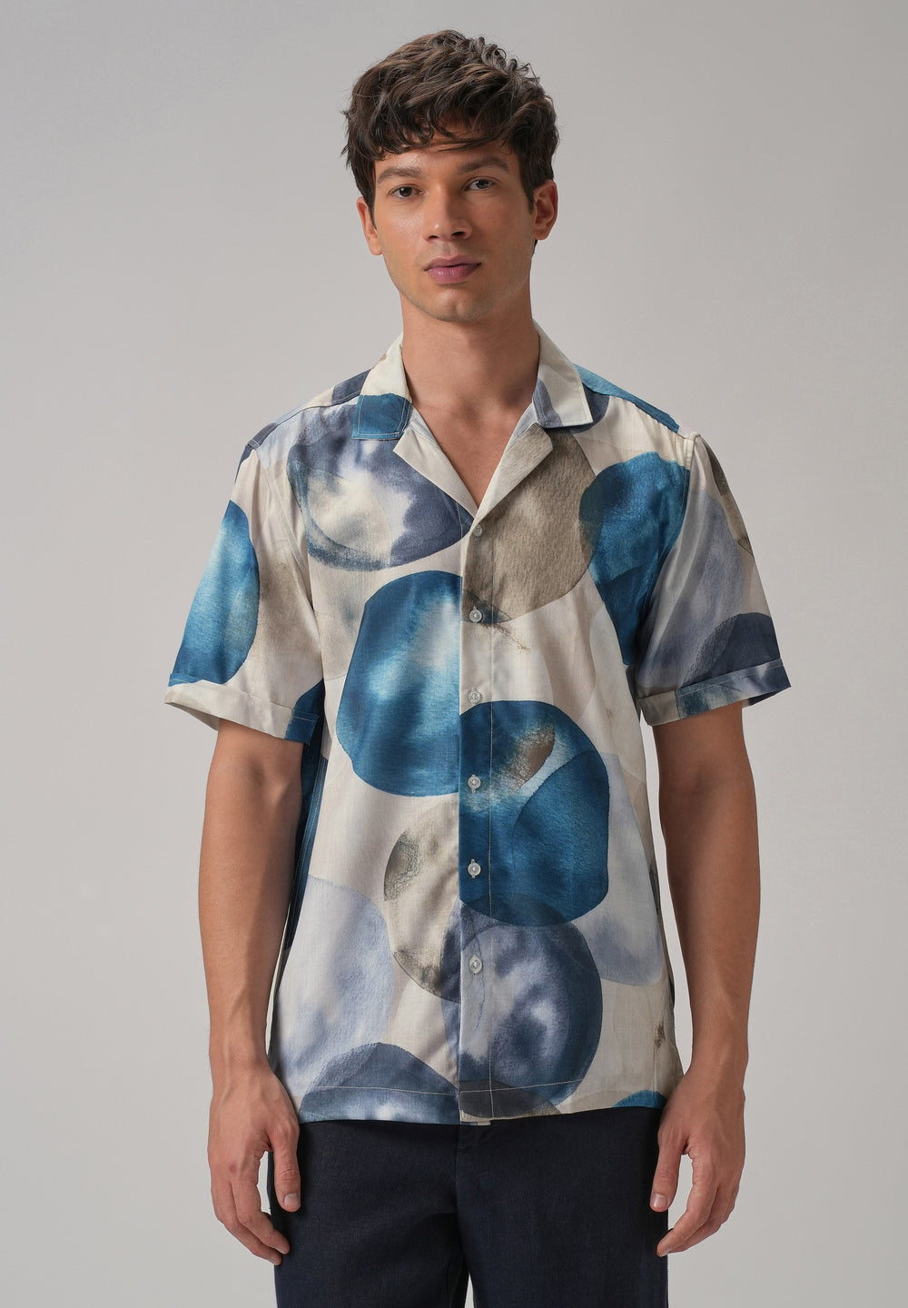 Abstract Blue Half Sleeve Shirt