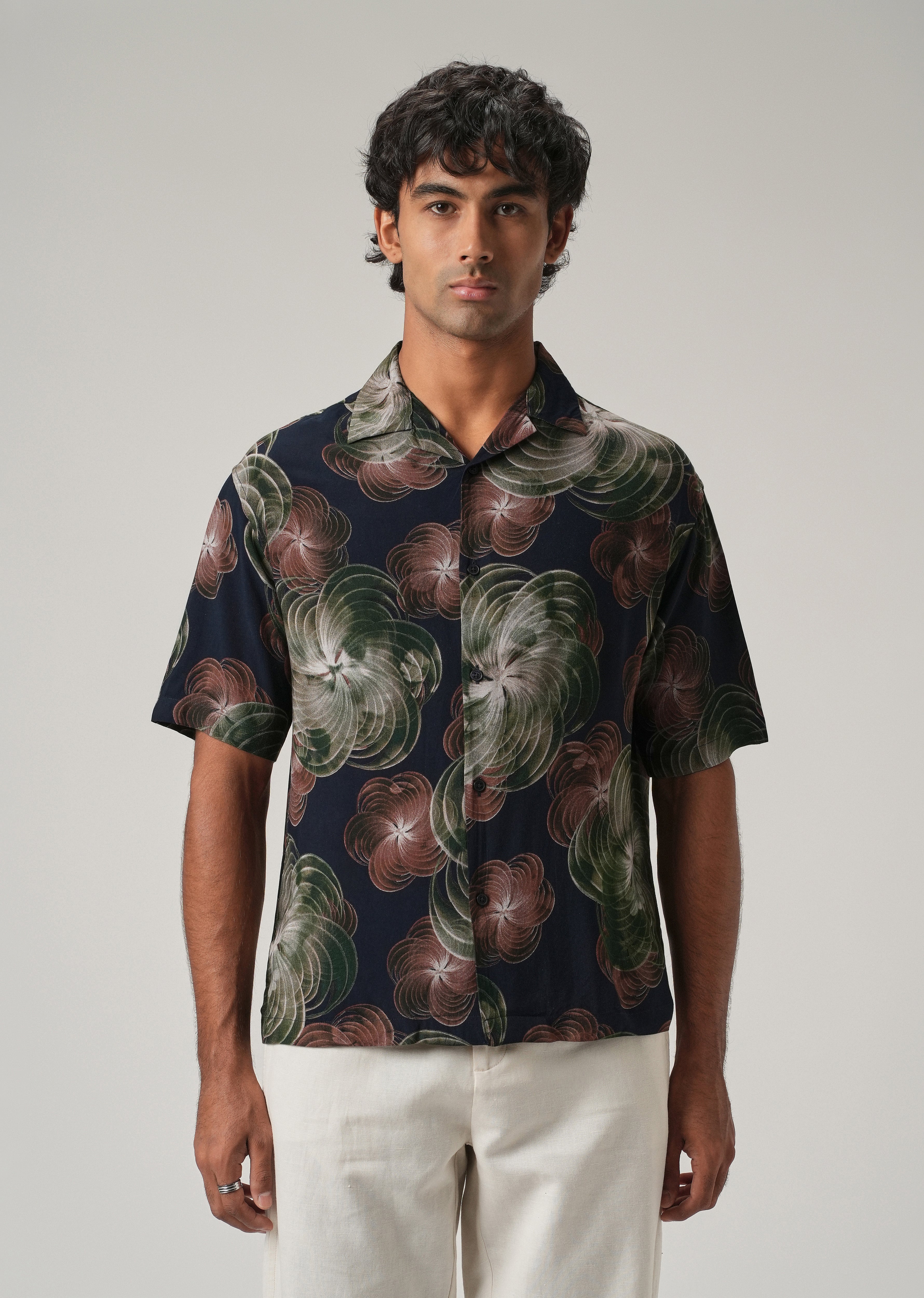 Abstract Floral Oversized Feather Shirt