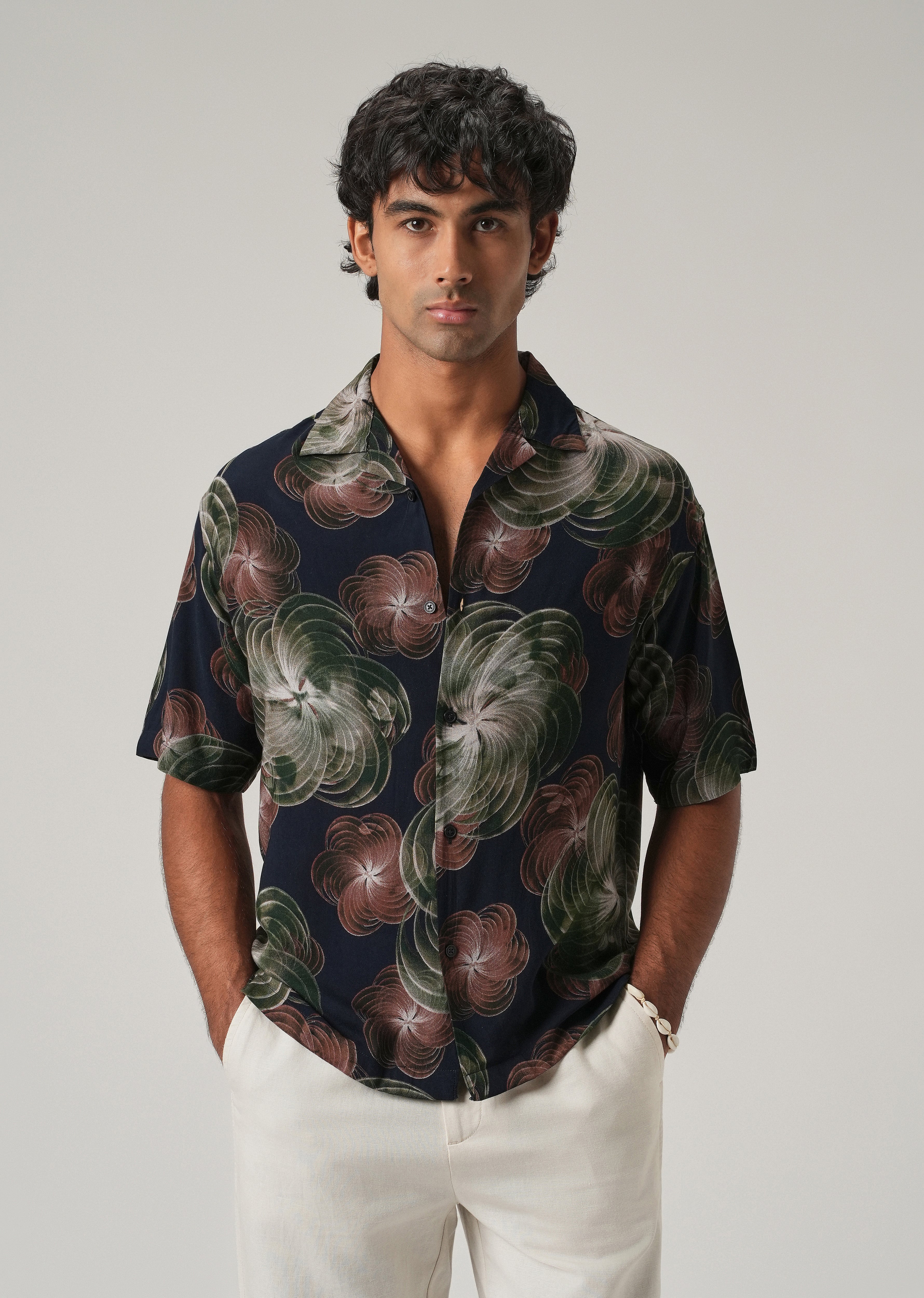 Abstract Floral Oversized Feather Shirt