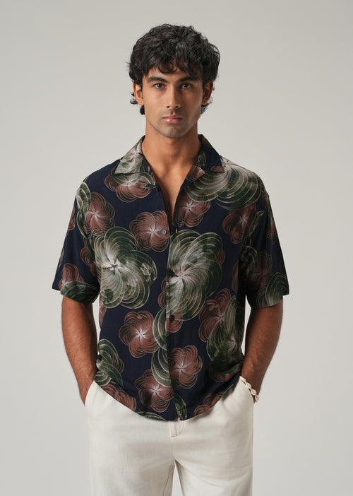 Abstract Floral Oversized Feather Shirt