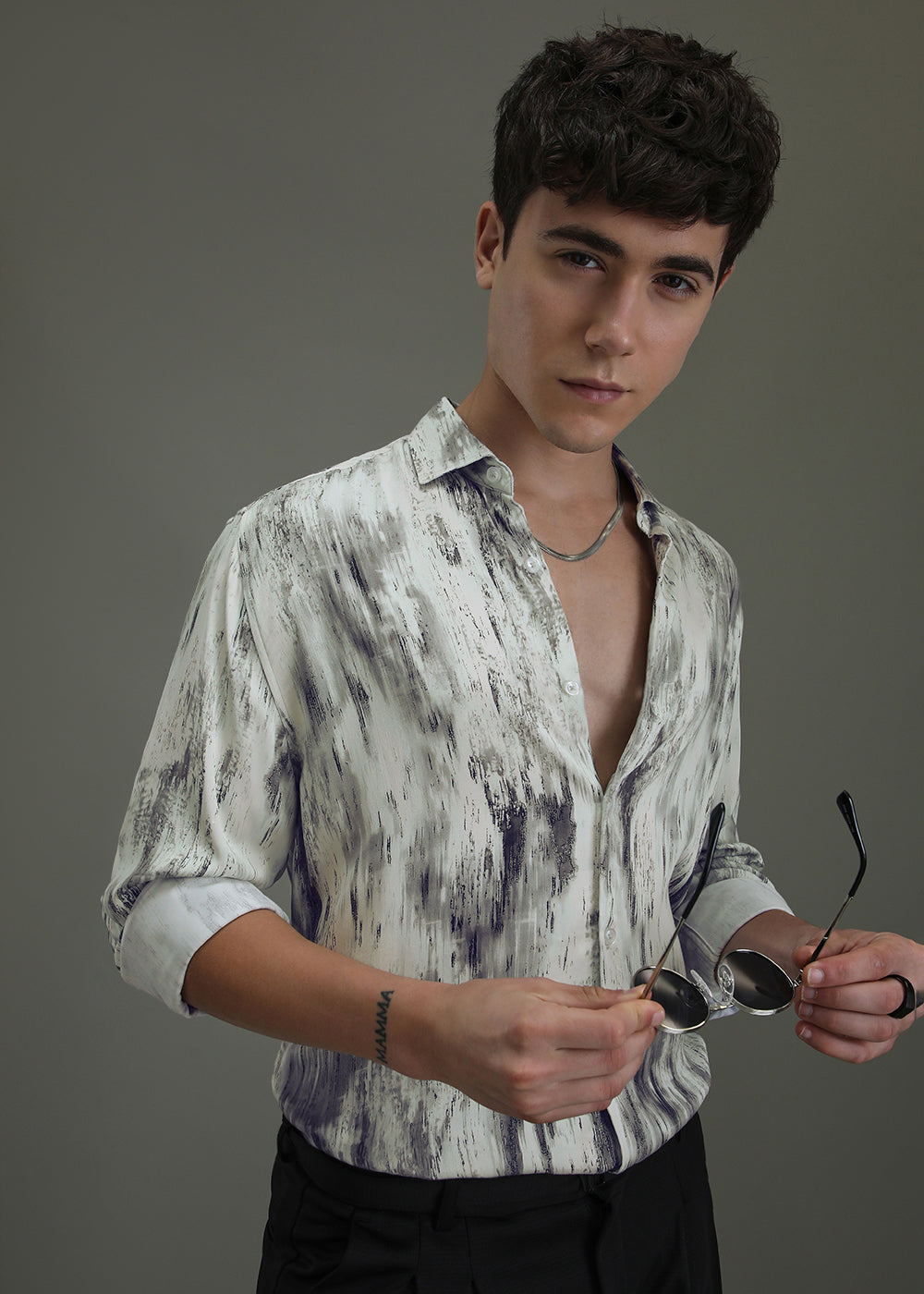 Abstract Gradient Grey Printed Shirt