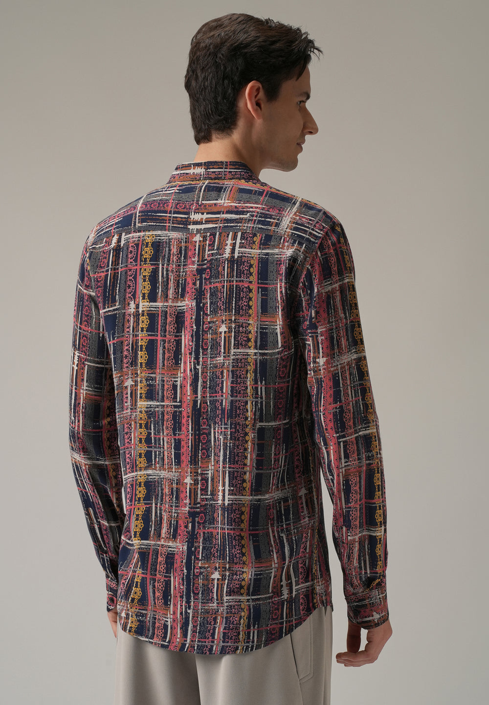 Abstract Multi Plaid Print Feather Shirt