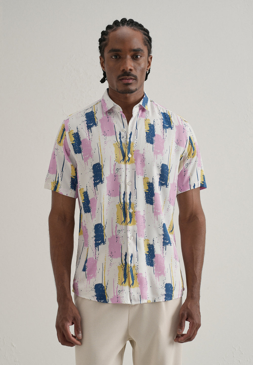 Abstract Pink Print Half Sleeve Shirt