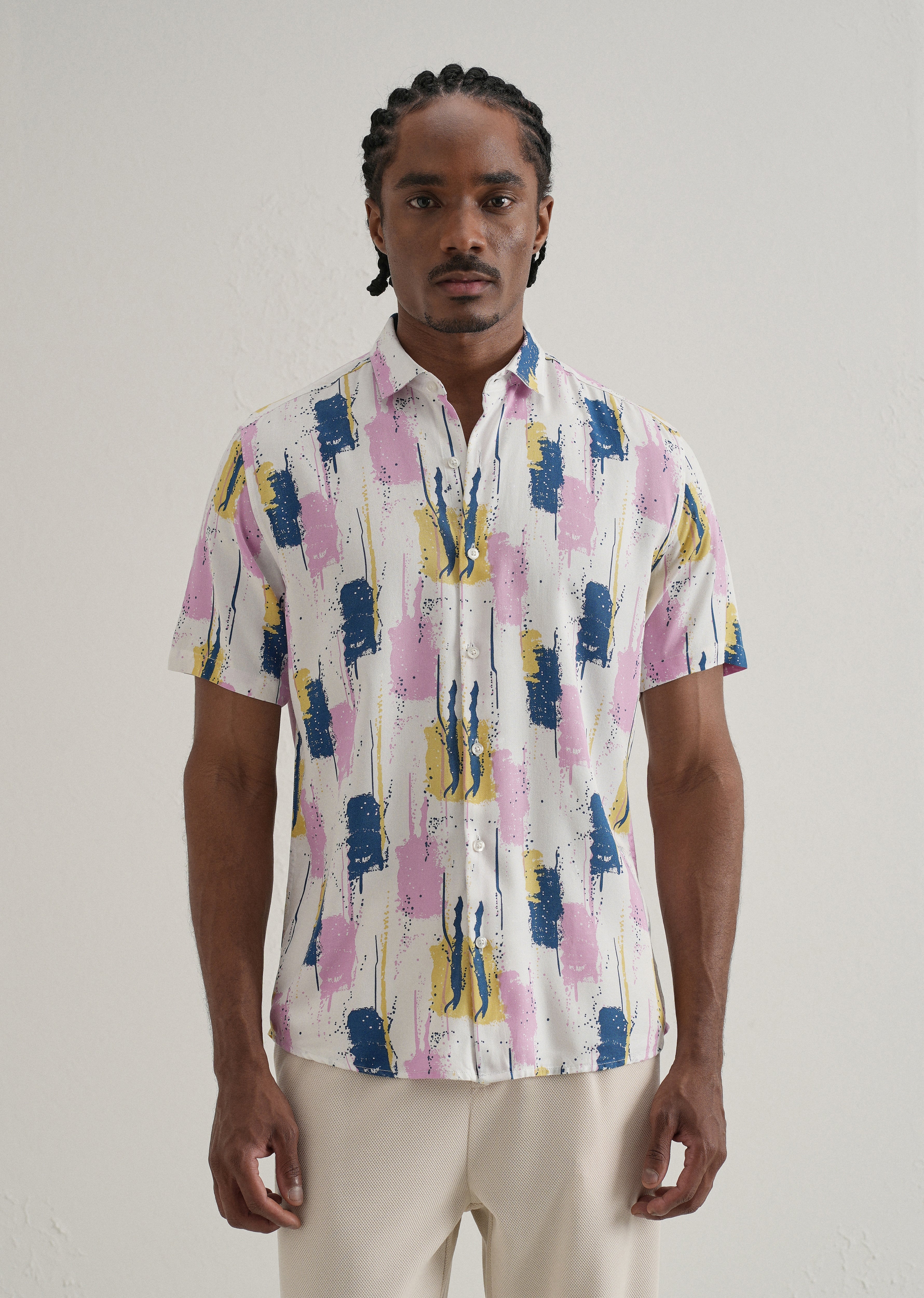 Abstract Pink Print Half Sleeve Shirt