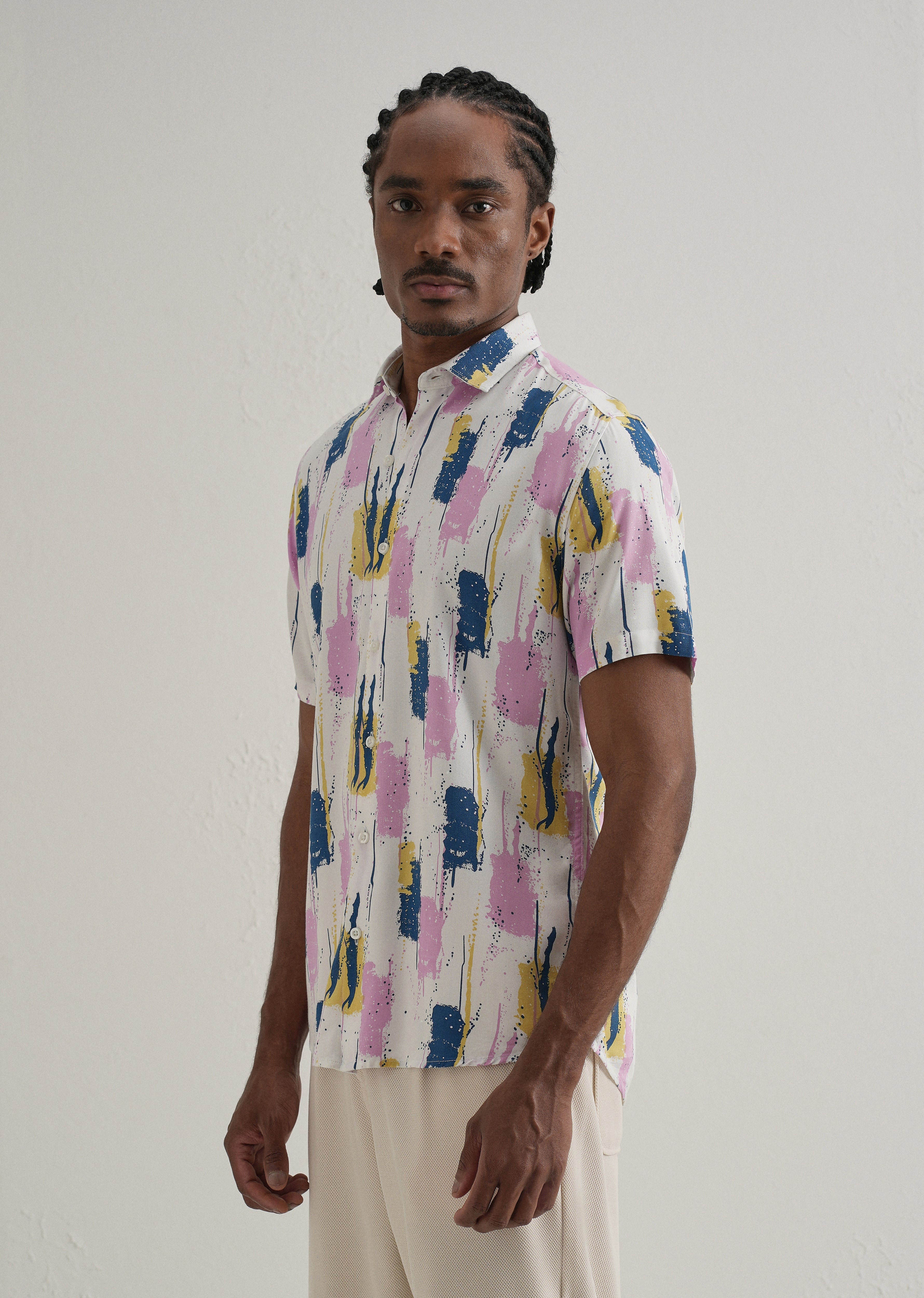 Abstract Pink Print Half Sleeve Shirt