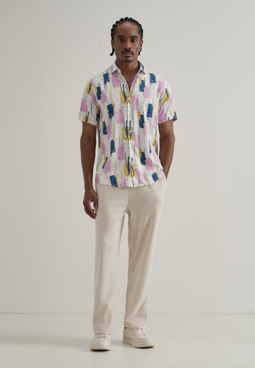 Abstract Pink Print Half Sleeve Shirt