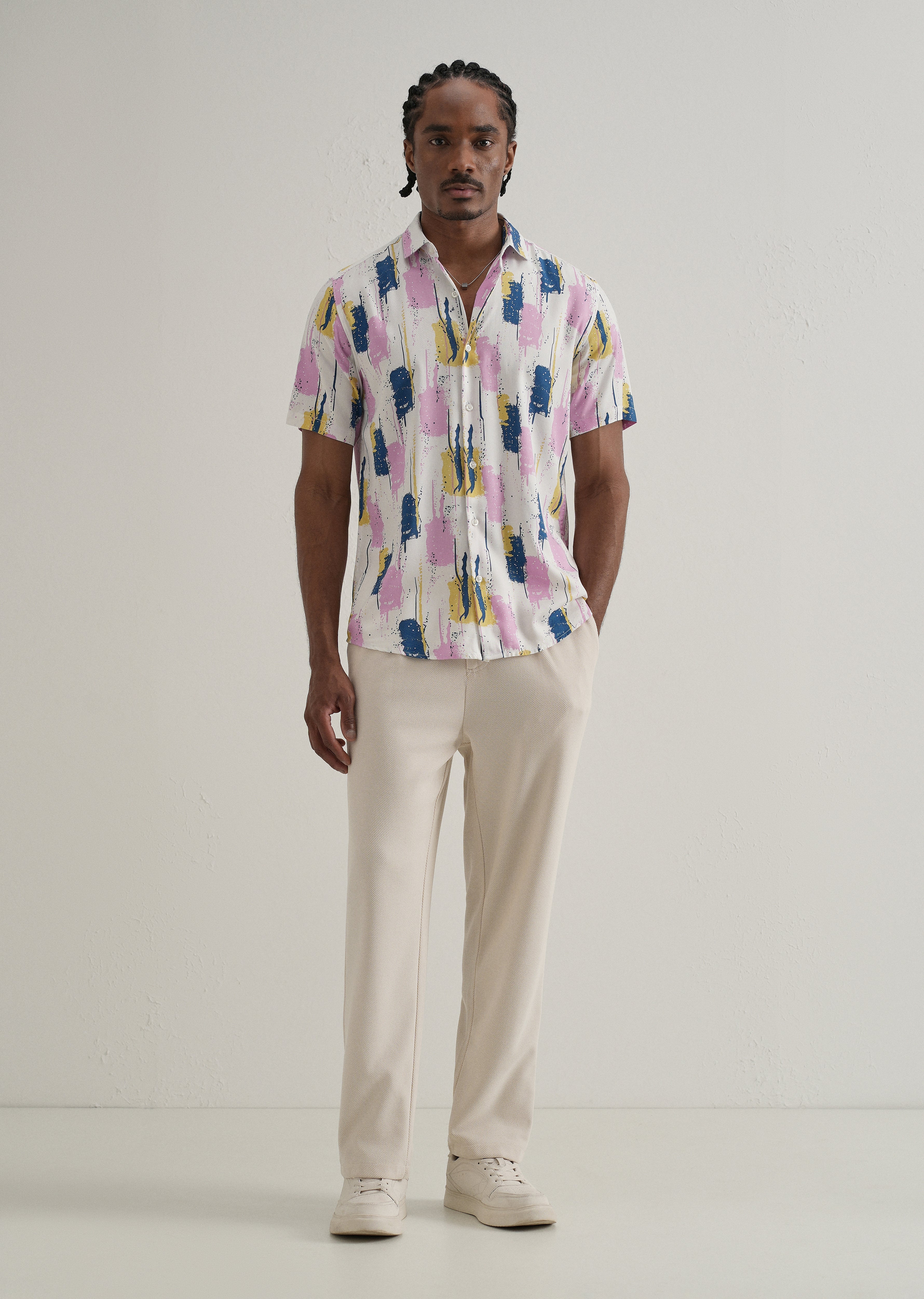 Abstract Pink Print Half Sleeve Shirt