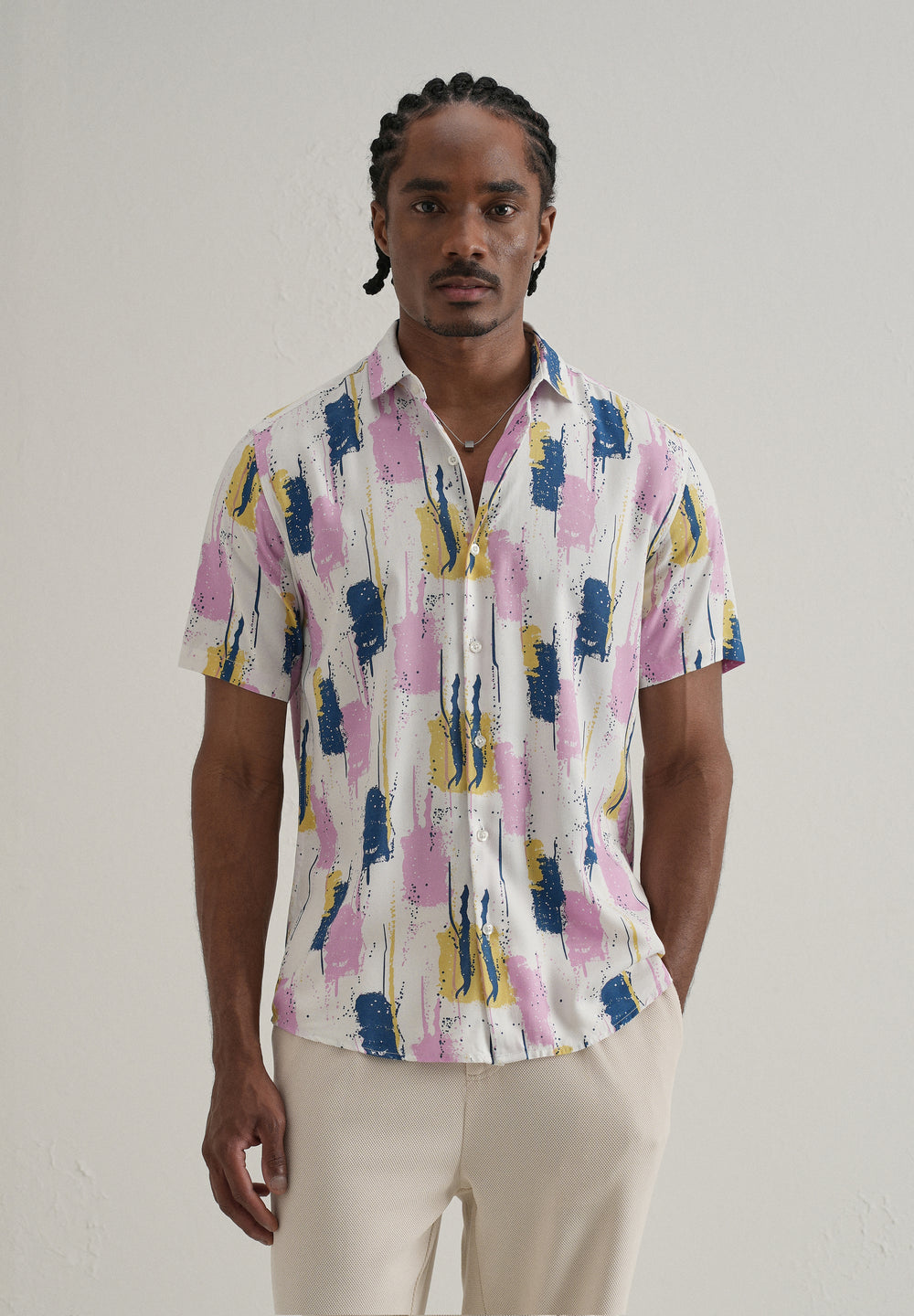 Abstract Pink Print Half Sleeve Shirt