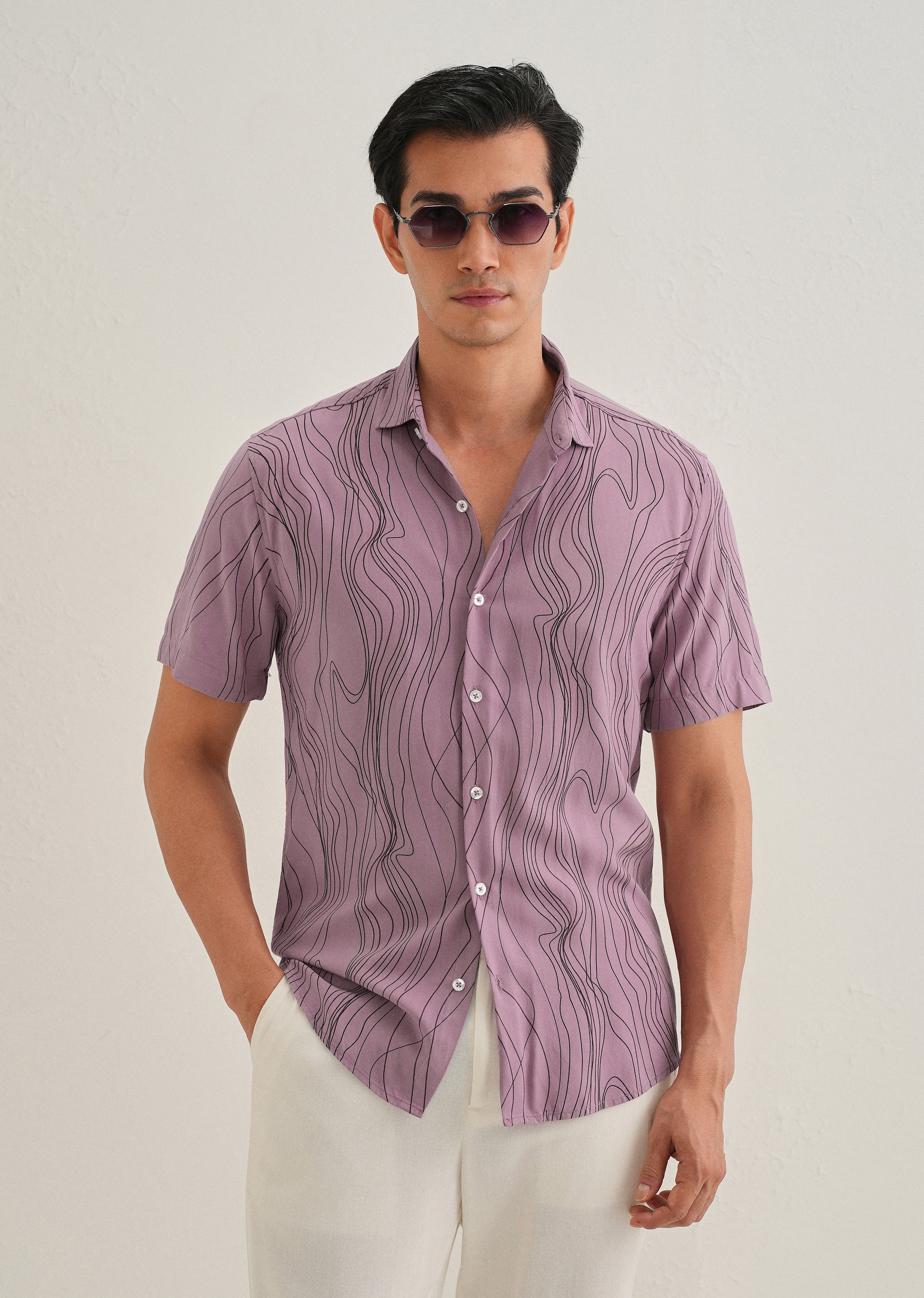 Abstract Pink Line Print Shirt