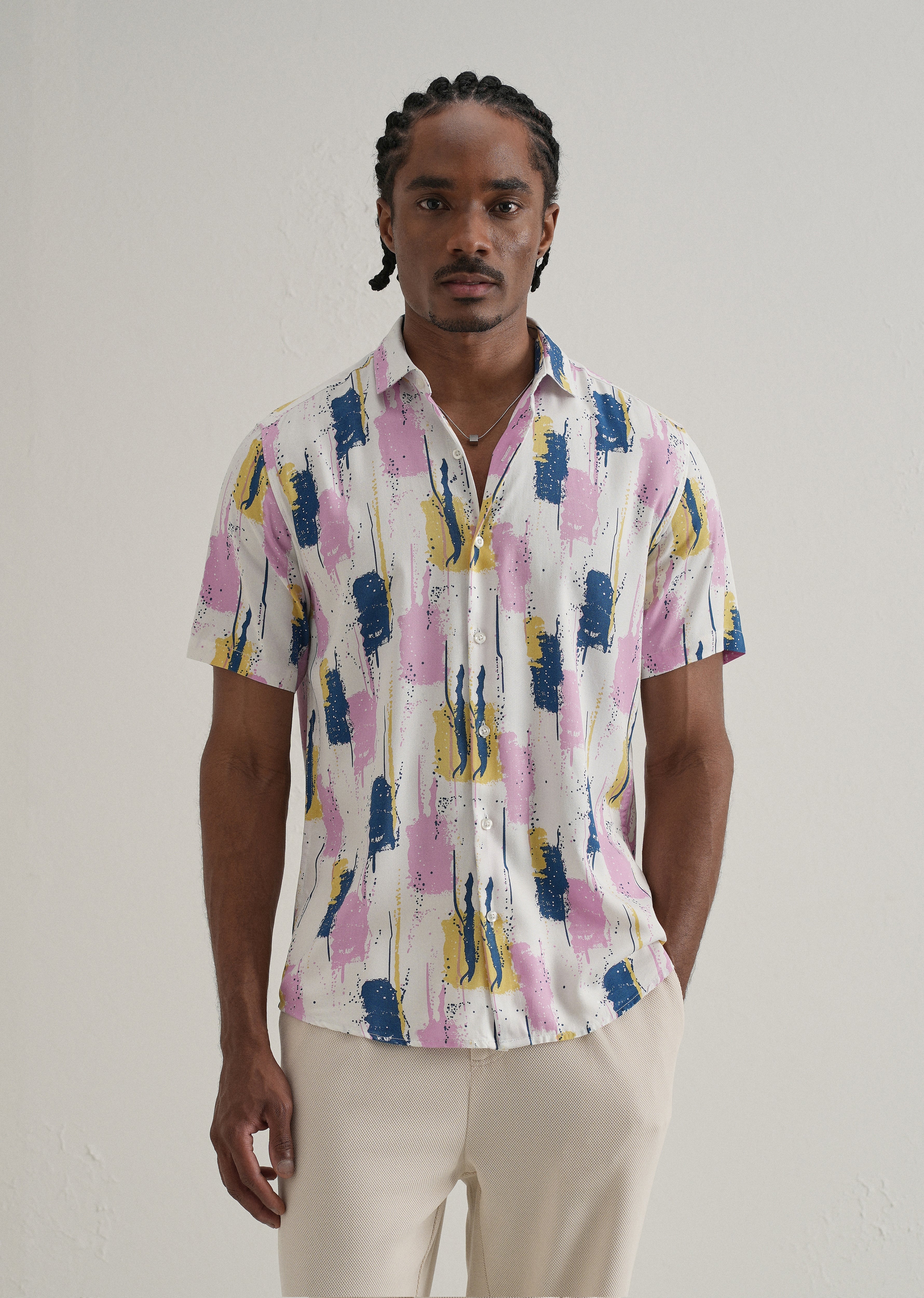 Abstract Pink Print Half Sleeve Shirt