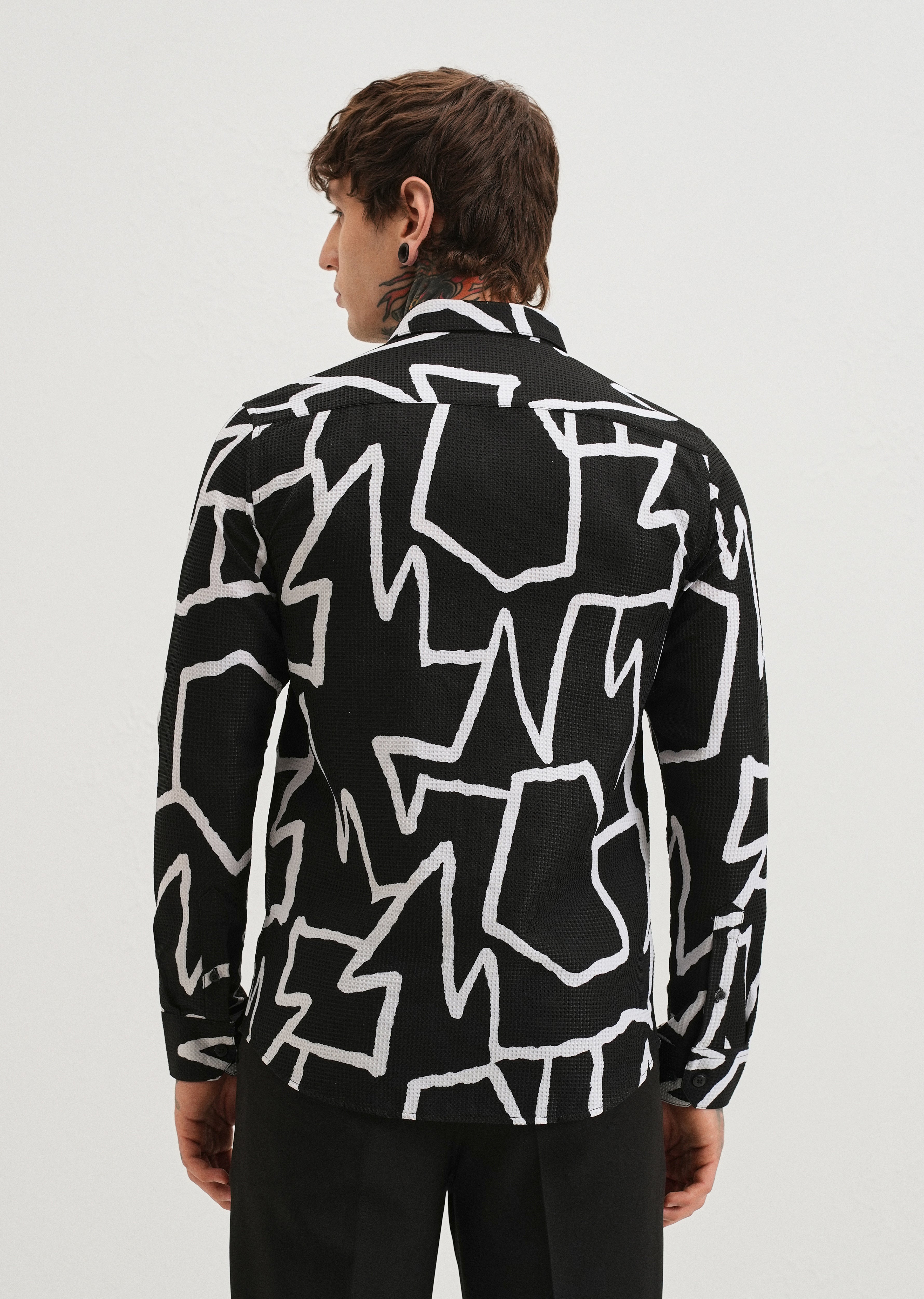 Angular Waffle Dobby Black Shirt