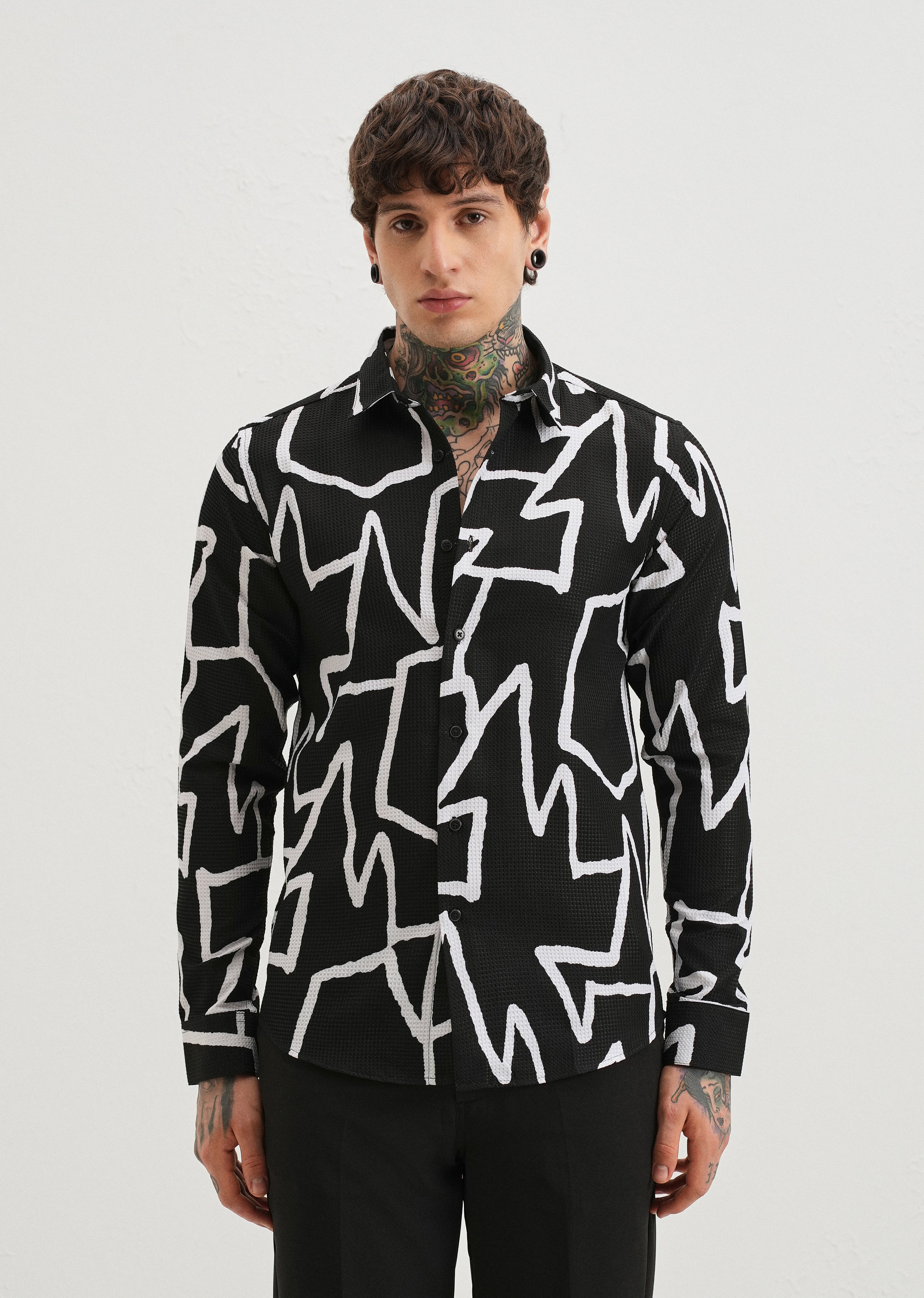 Angular Waffle Dobby Black Shirt