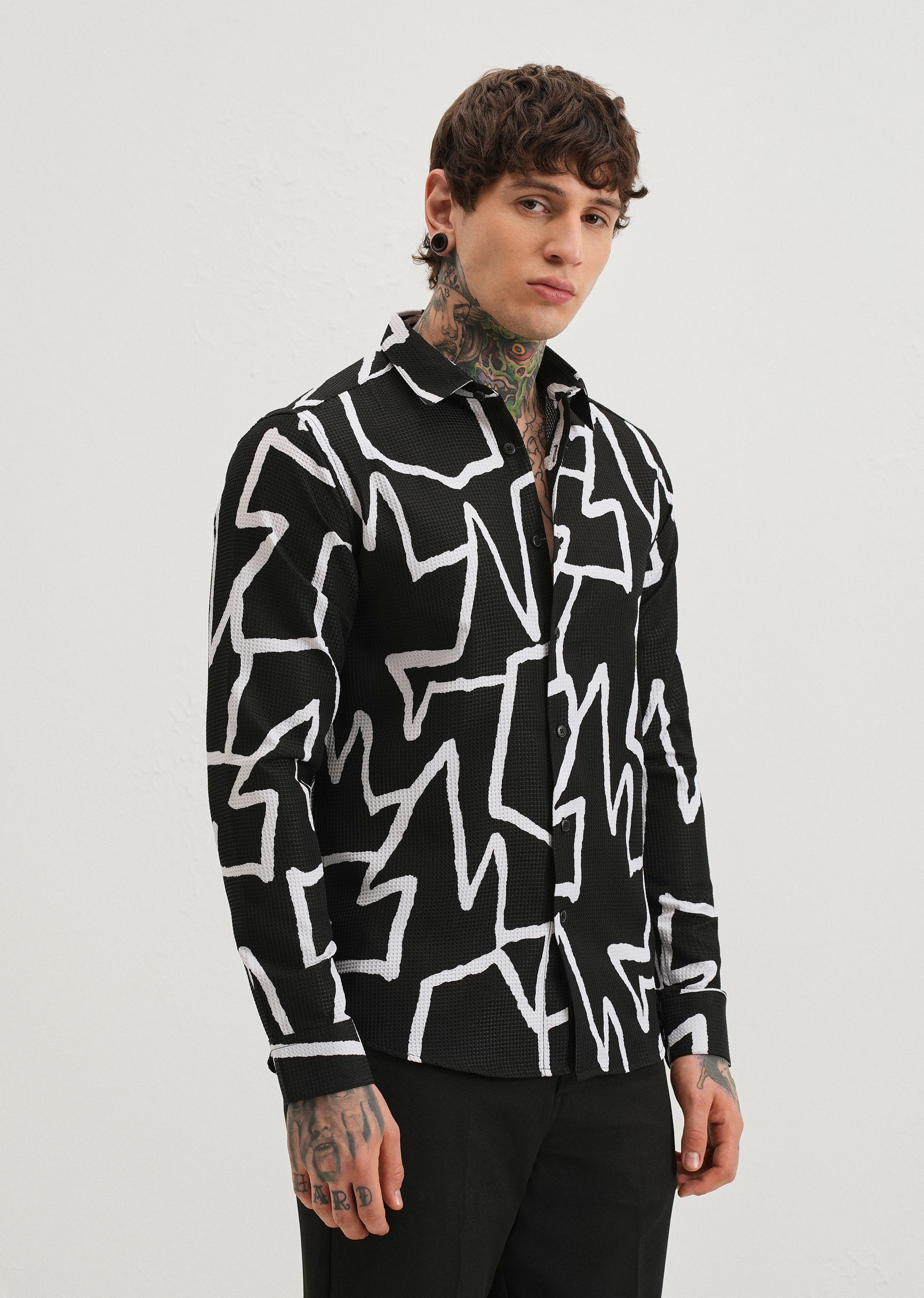 Angular Waffle Dobby Black Shirt