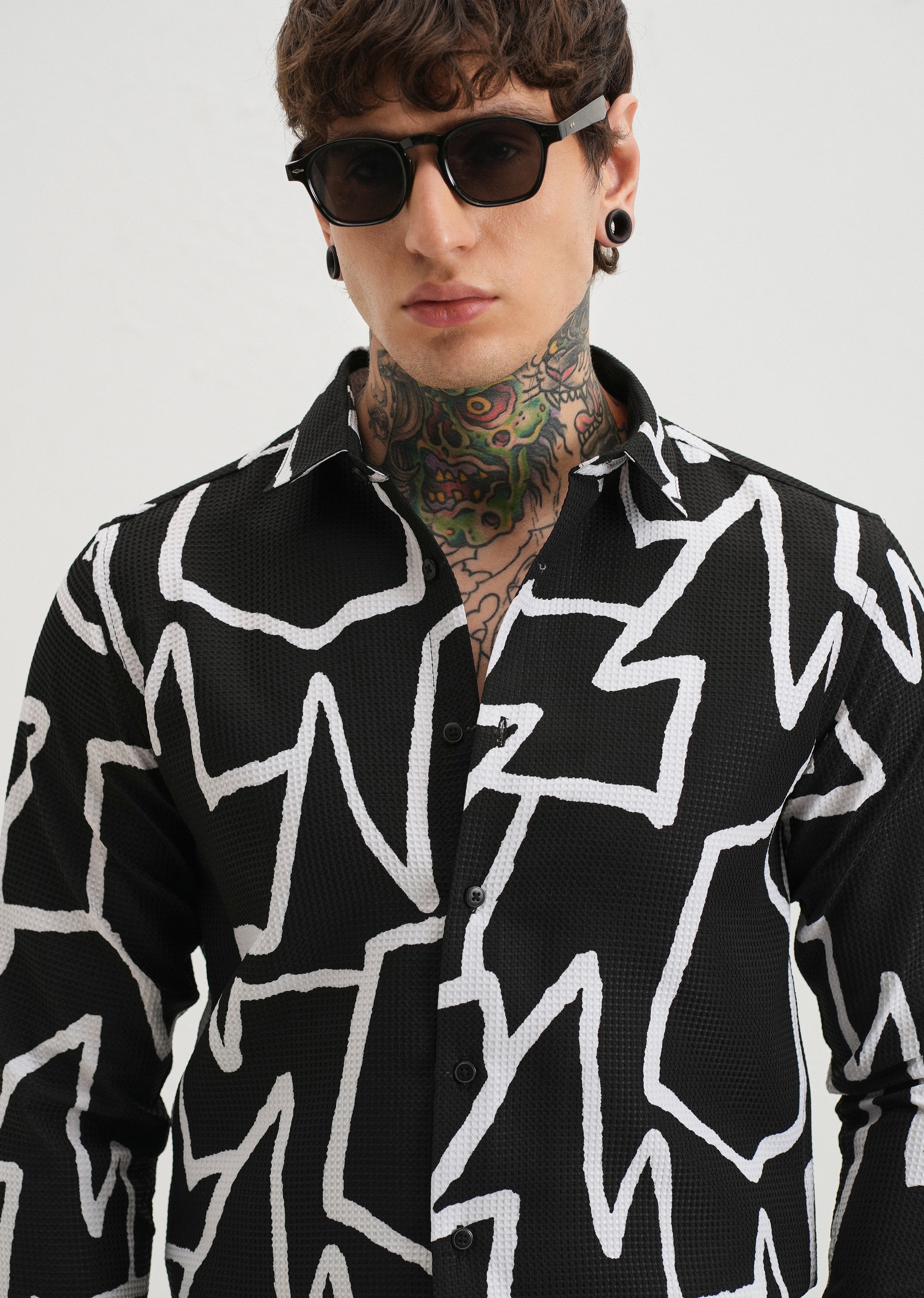 Angular Waffle Dobby Black Shirt