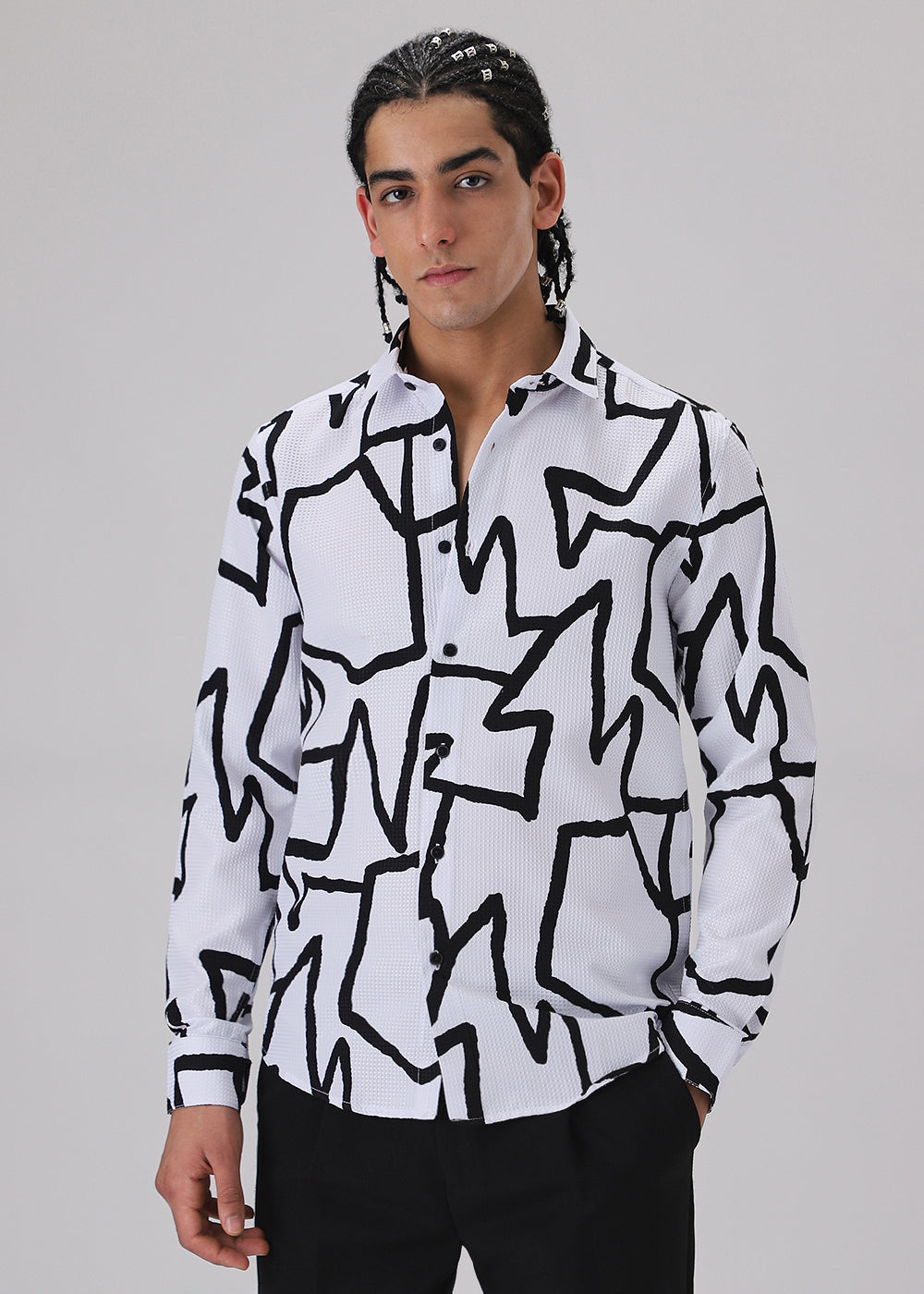 Angular Waffle Dobby White Shirt