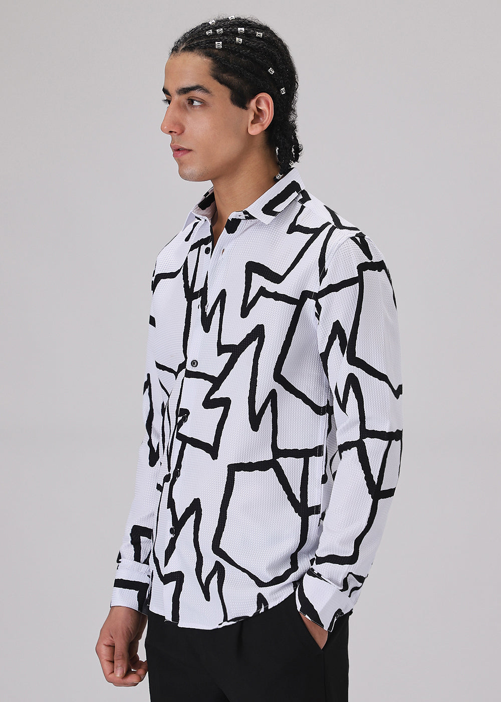 Angular Waffle Dobby White Shirt