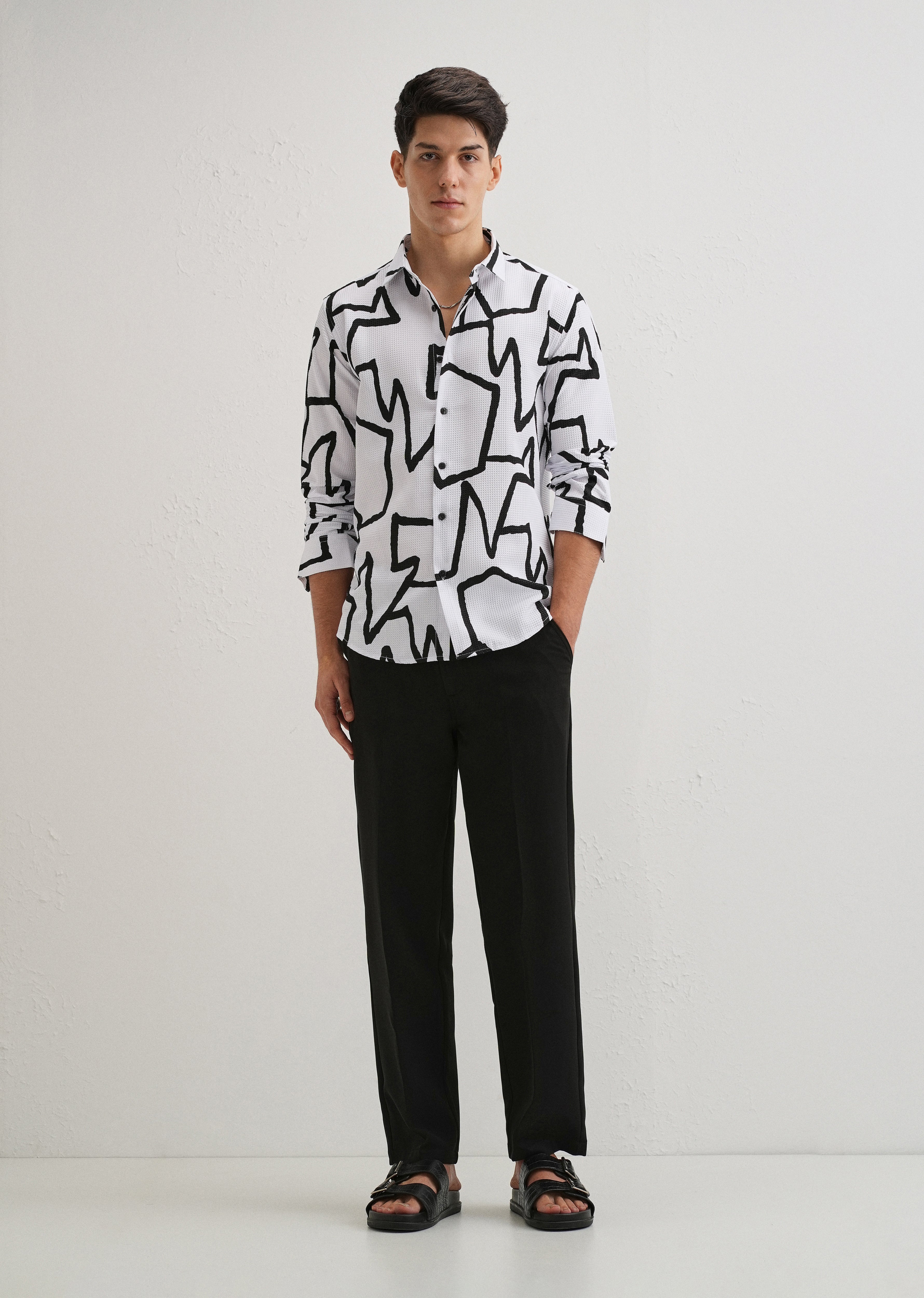 Angular Waffle Dobby White Shirt