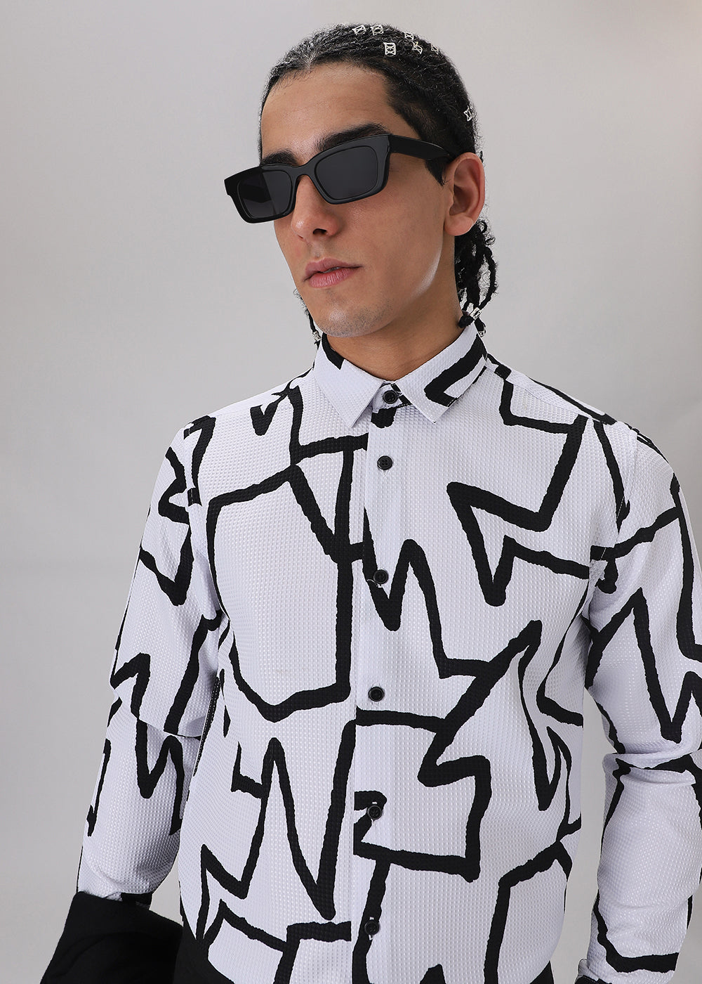 Angular Waffle Dobby White Shirt